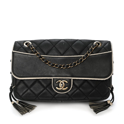 Chanel Iridescent Calfskin Quilted Lace Up Flap Black 1 of 5