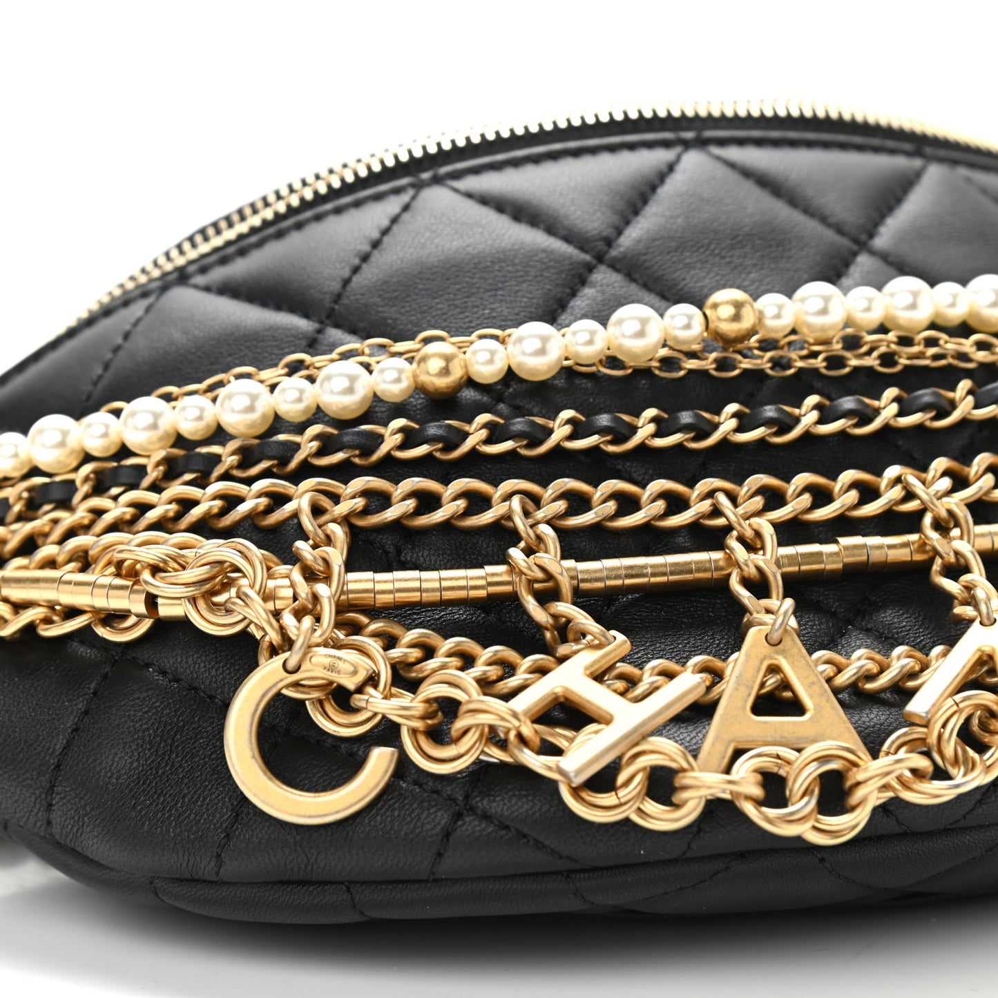 Lambskin Quilted All About Chains Waist Belt Bag Black