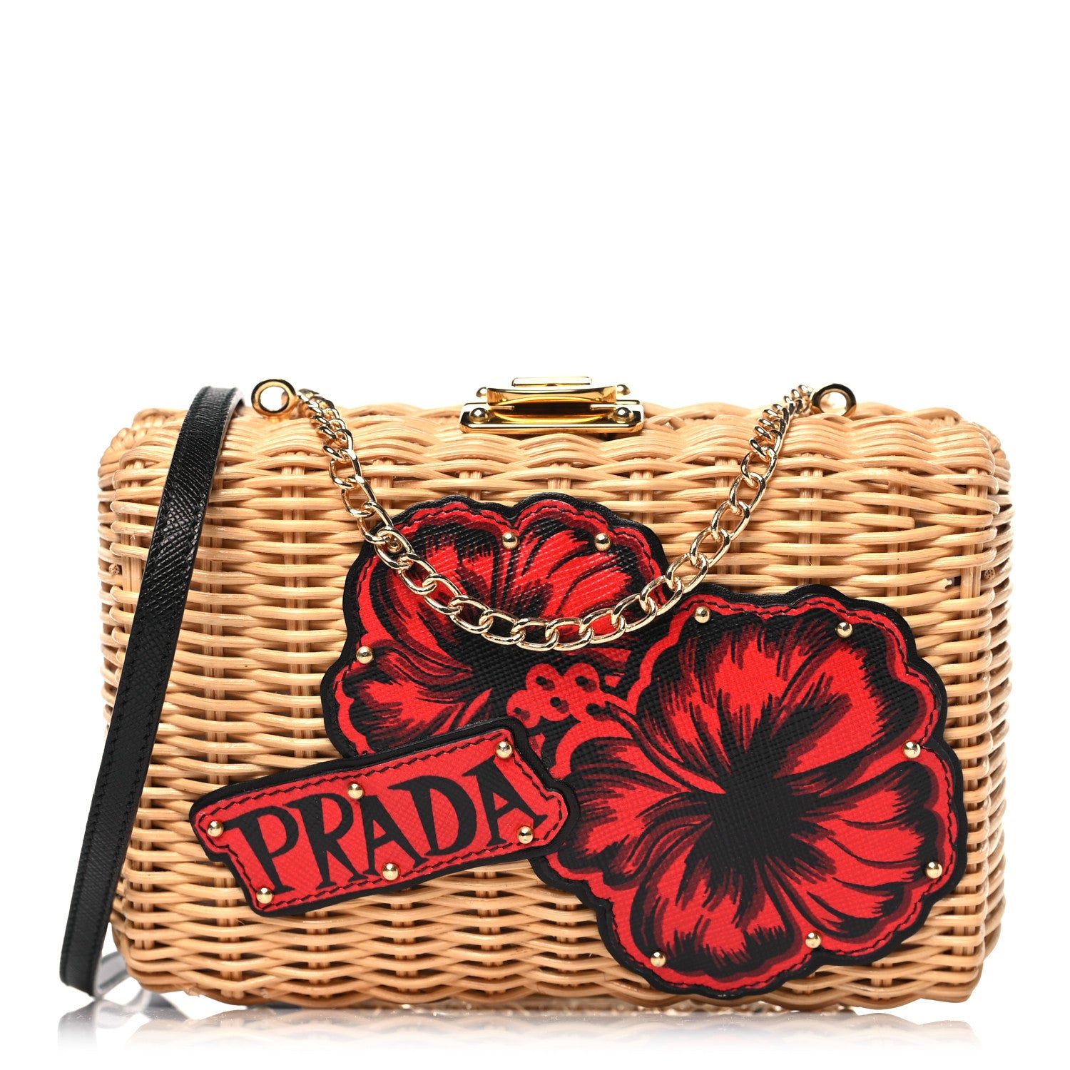 Prada Wicker Saffiano Hibiscus Print Crossbody Clutch Rosso 1 of 8