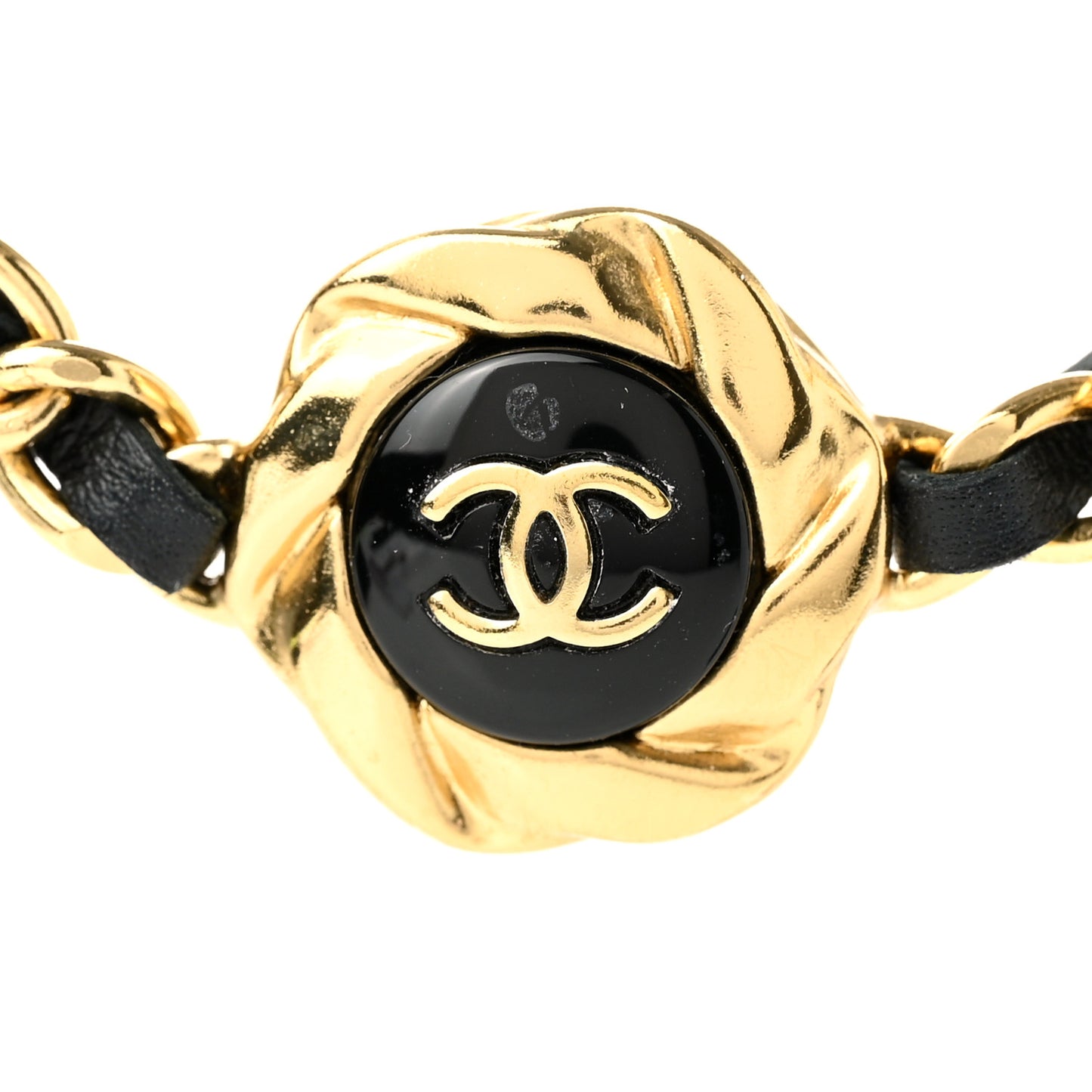 Metal Lambskin Enamel CC Choker Gold Black