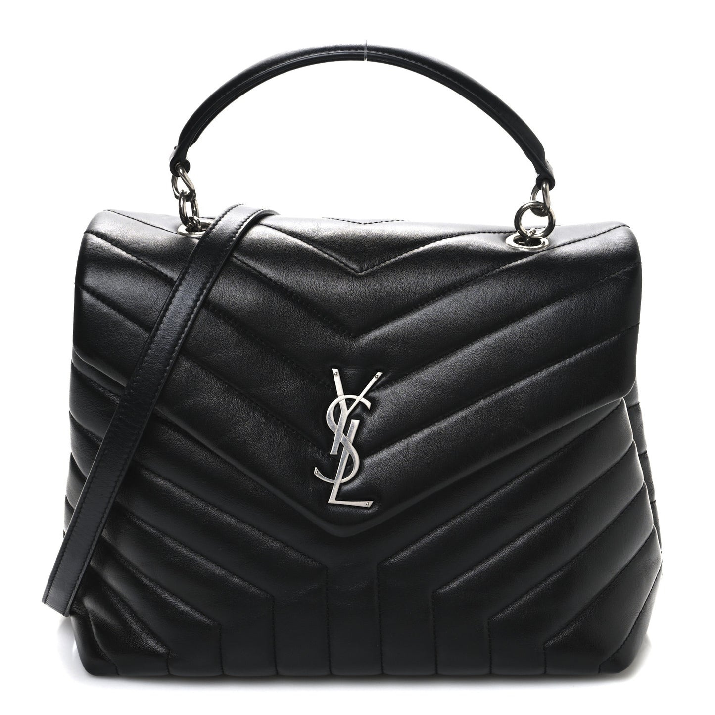 Calfskin Y Quilted Monogram Medium Loulou Satchel Black