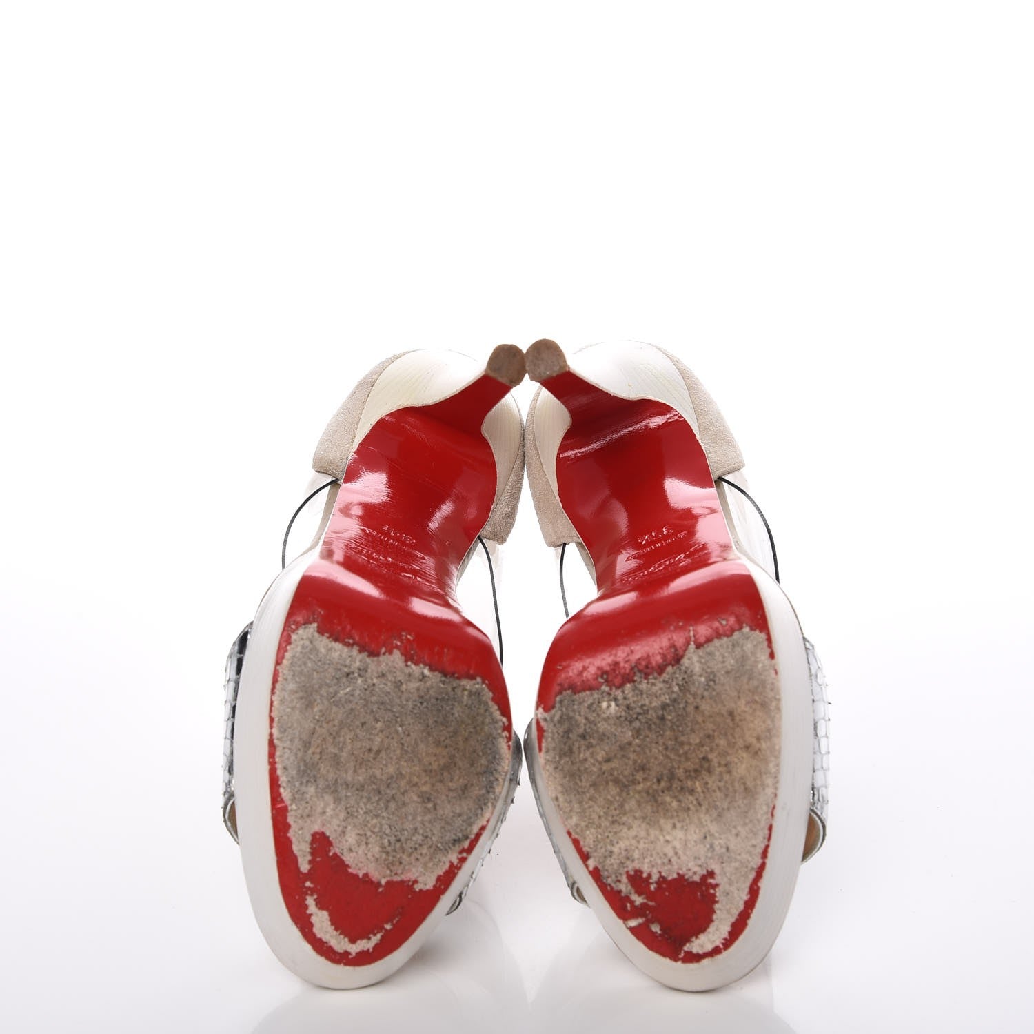 Christian Louboutin Metallic Snakeskin PVC Dufoura 140 Platform Sandals 35.5 Smoke 7 of 20