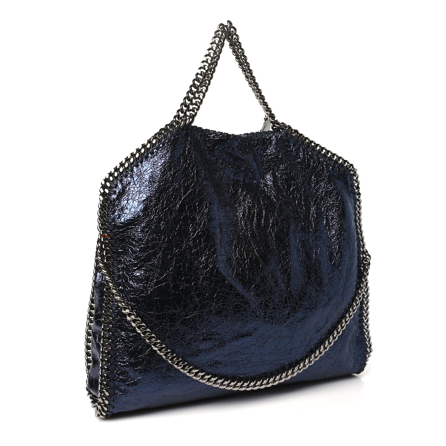 Metallic Crackle Falabella Fold Over Tote Navy