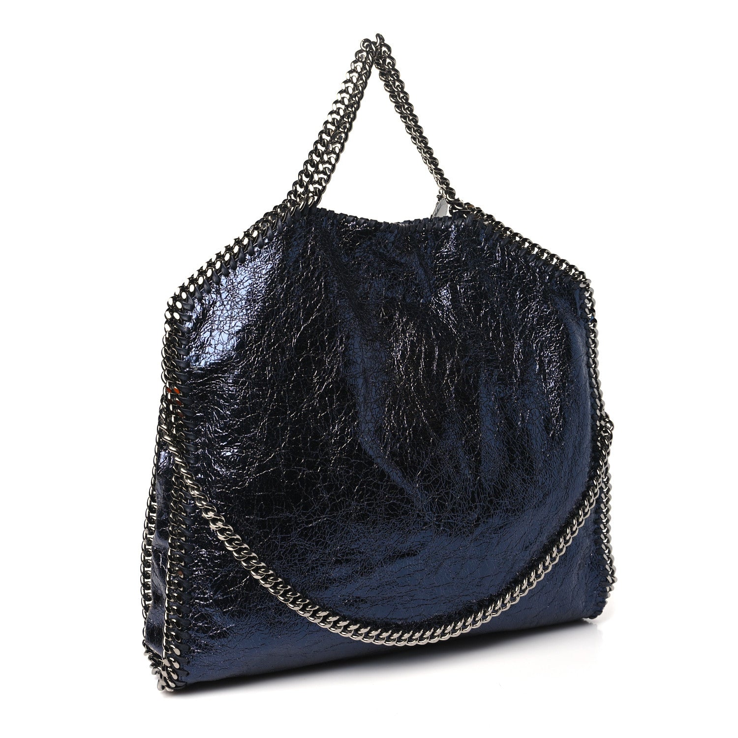 Stella McCartney Metallic Crackle Falabella Fold Over Tote Navy 3 of 10