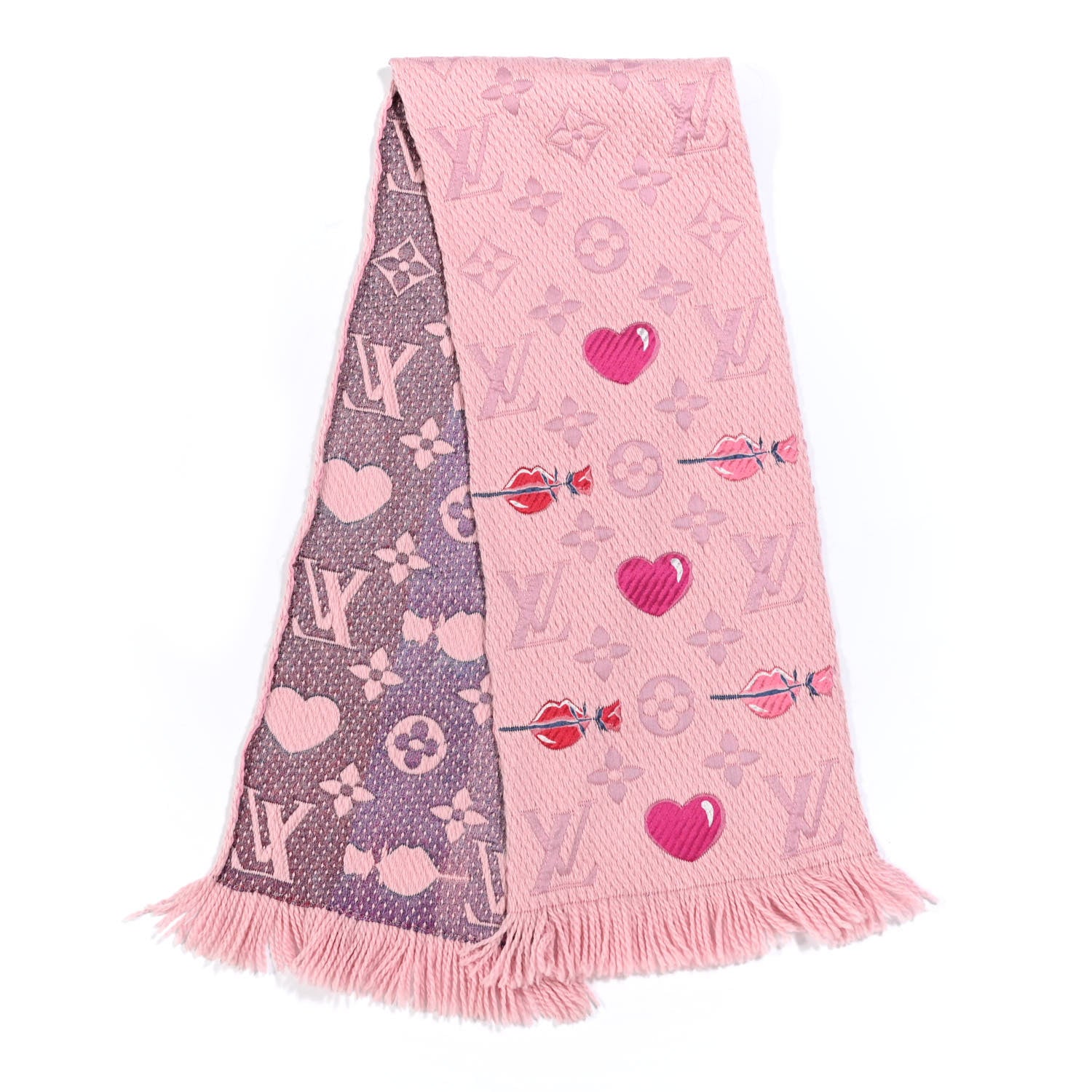 Louis Vuitton Wool Silk Logomania A La Folie Scarf Rose 2 of 4