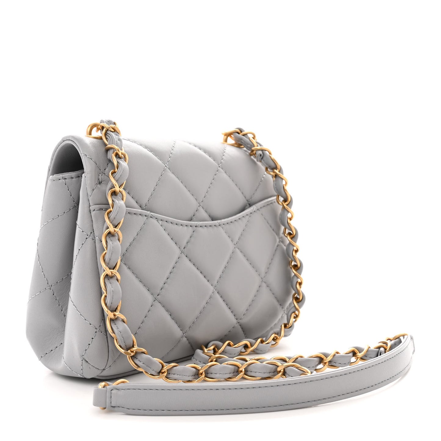 Lambskin Quilted Mini Flap Light Grey