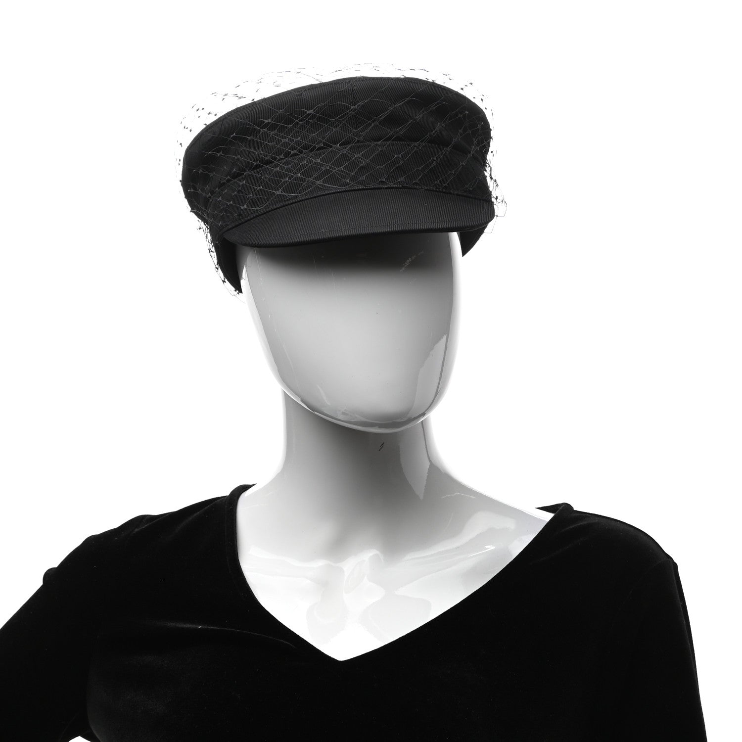 Christian Dior Cotton Canvas Arty Cap with Veil 58 Black 2 of 9