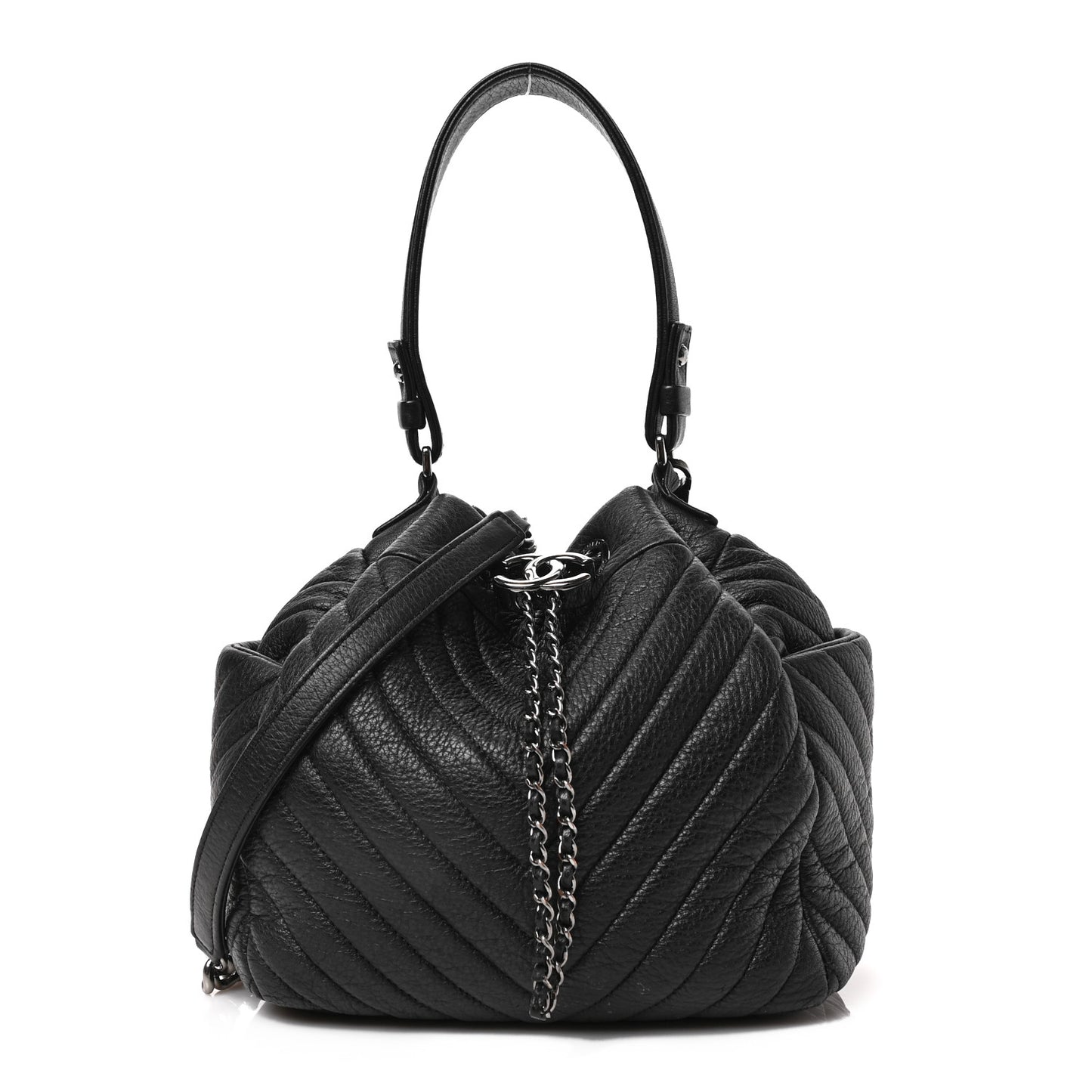 Deerskin Chevron Small CC Chain Bucket Drawstring Bag Black