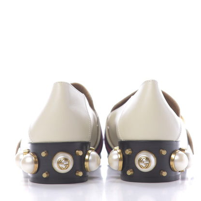 Gucci Betis Glamour Calfskin Web Pearl Embellished Peyton 35mm Loafer Pumps 37 Mystic White 7 of 12
