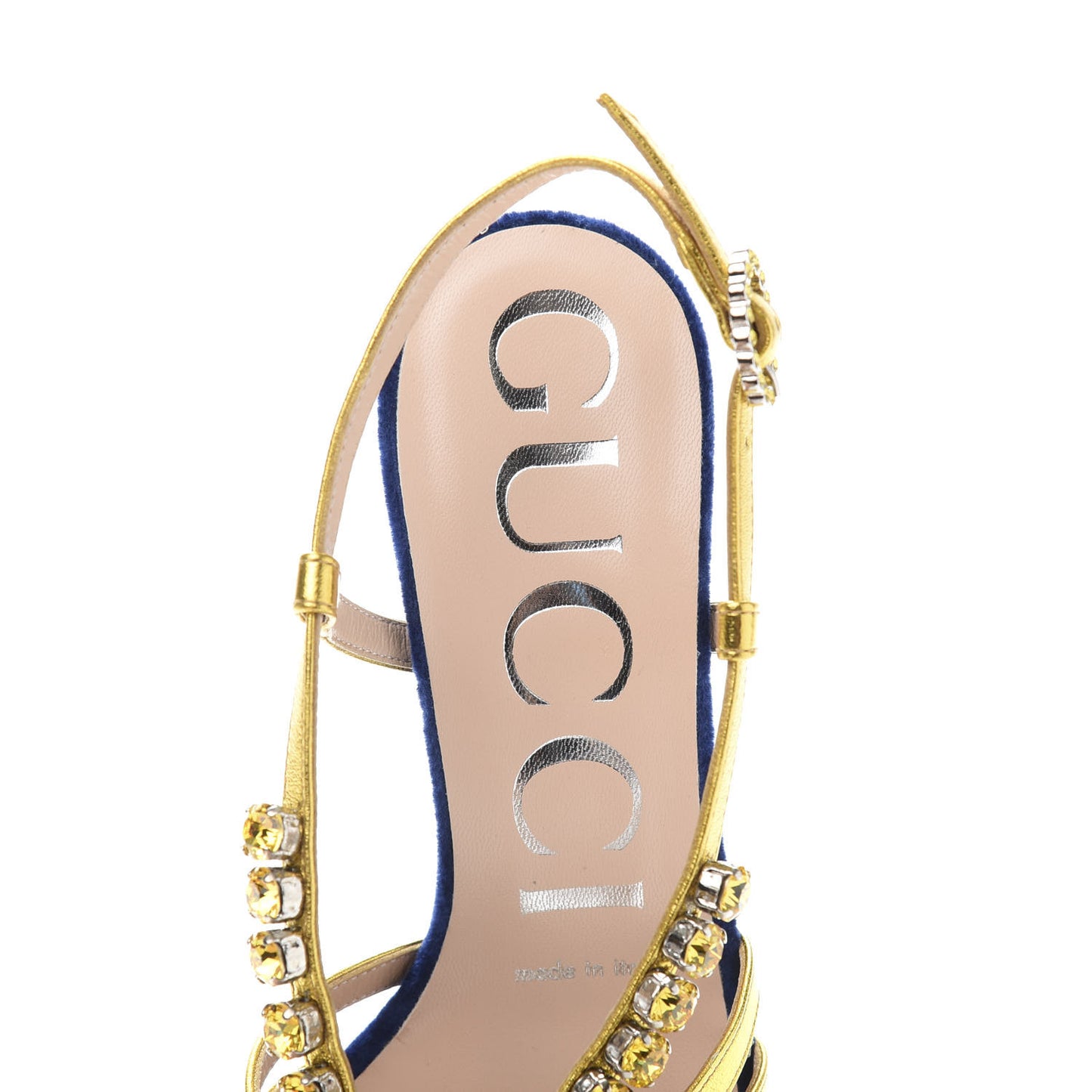 Velvet Nappa Crystal Zephyra Slingback Platform High Heel Sandals 35.5 Blue Gold