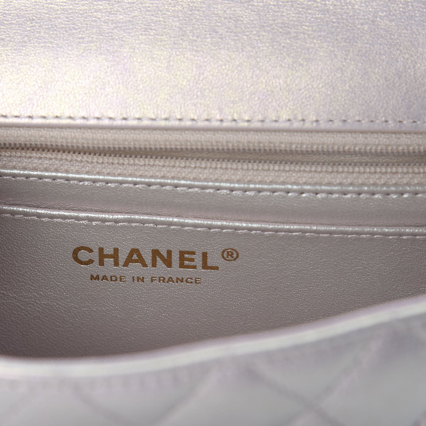 Iridescent Lambskin Quilted Mini Rectangular Flap Ivory