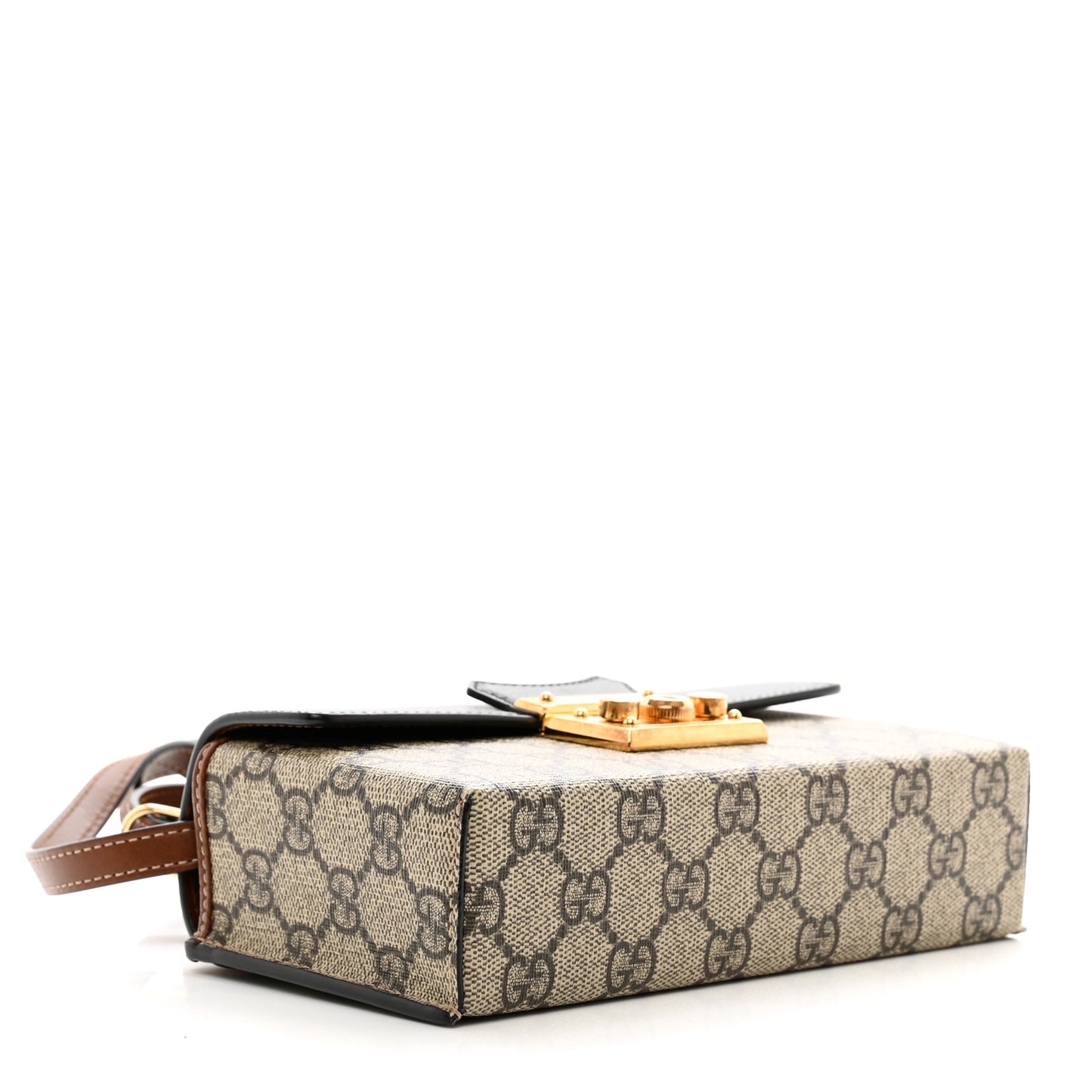 GG Supreme Monogram Calfskin Mini Padlock Top Handle Shoulder Bag Beige Black Cuir