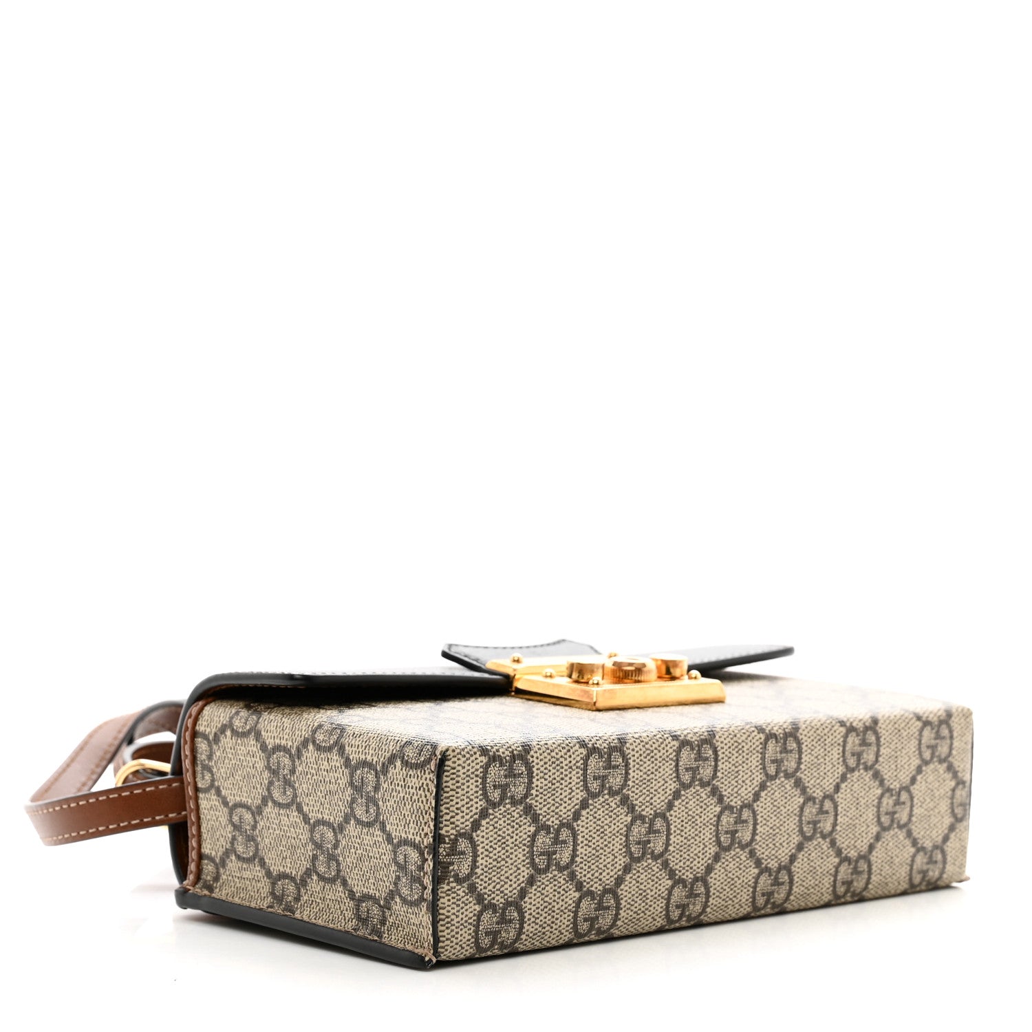 Gucci GG Supreme Monogram Calfskin Mini Padlock Top Handle Shoulder Bag Beige Black Cuir 4 of 10