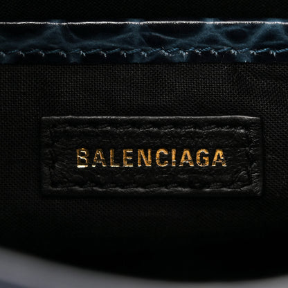 Balenciaga Shiny Supple Calfskin Crocodile Embossed Gold Metallic Edge Hardware Nano City Denim Blue 6 of 11
