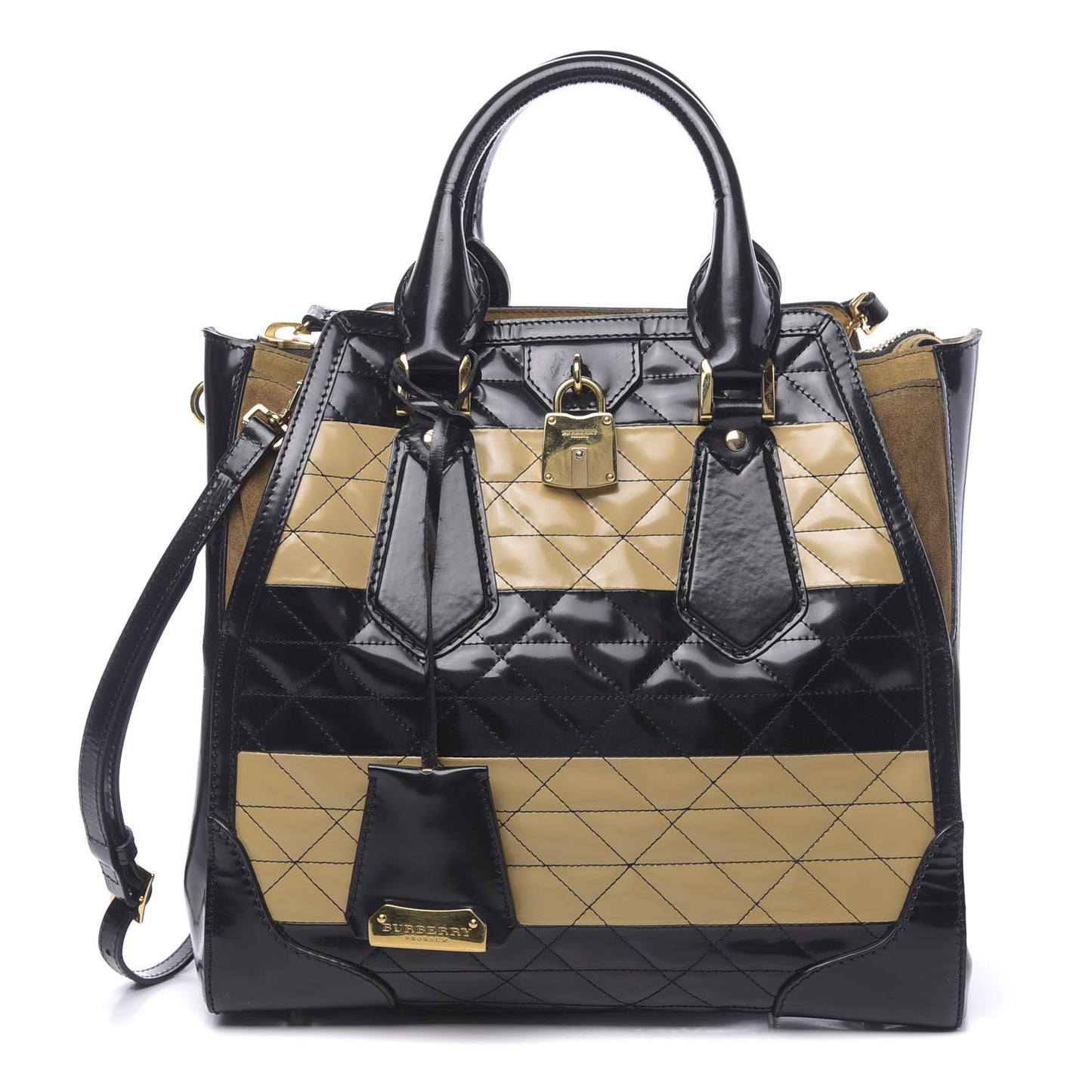 Patent Quilted Bi-Color Medium Albett Tote Black Gold