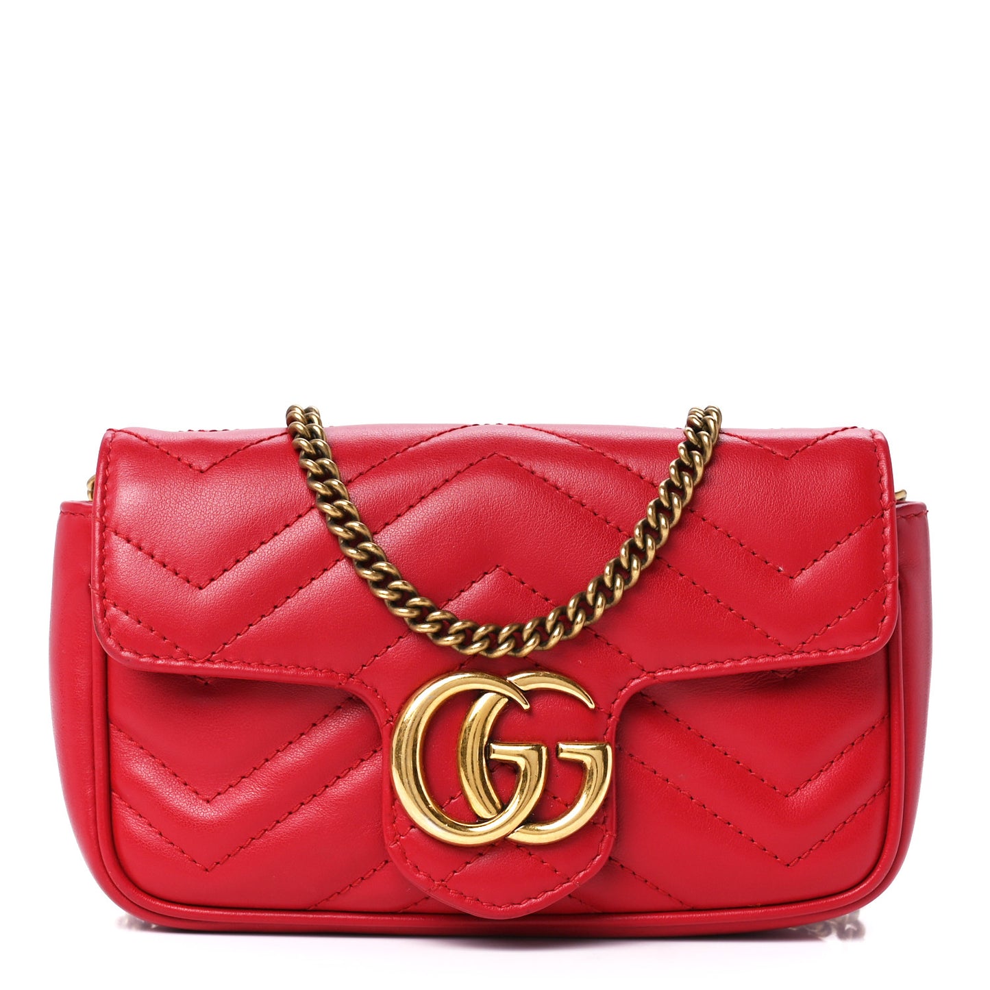 Calfskin Matelasse Super Mini GG Marmont Shoulder Bag Hibiscus Red