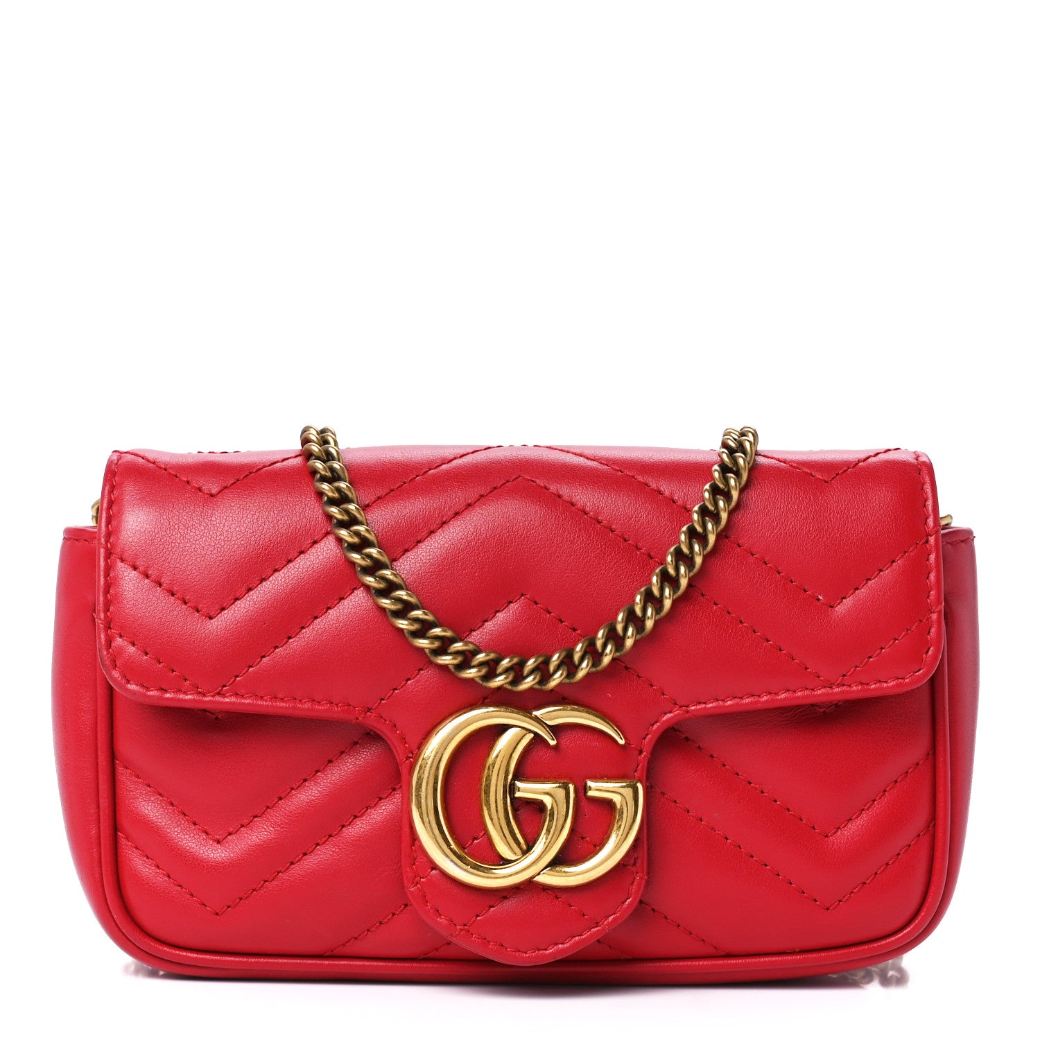 Gucci Calfskin Matelasse Super Mini GG Marmont Shoulder Bag Hibiscus Red 1 of 14