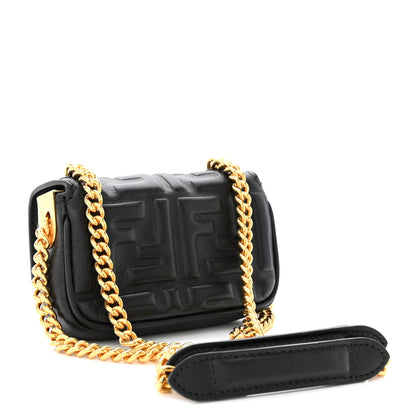 Fendi Nappa Matisse FF Embossed Nano Chain Baguette Black 3 of 9