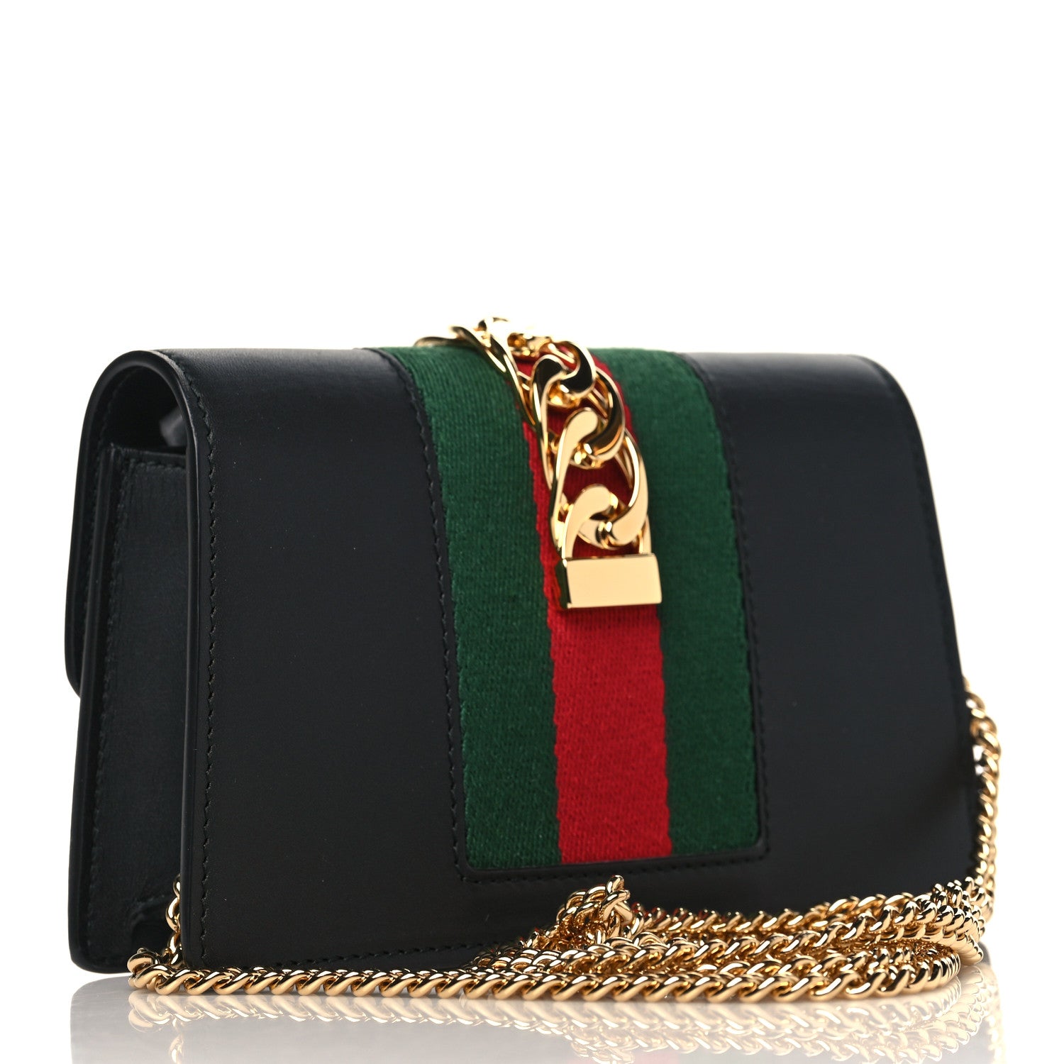 Gucci Calfskin Super Mini Sylvie Chain Shoulder Bag Black 3 of 10