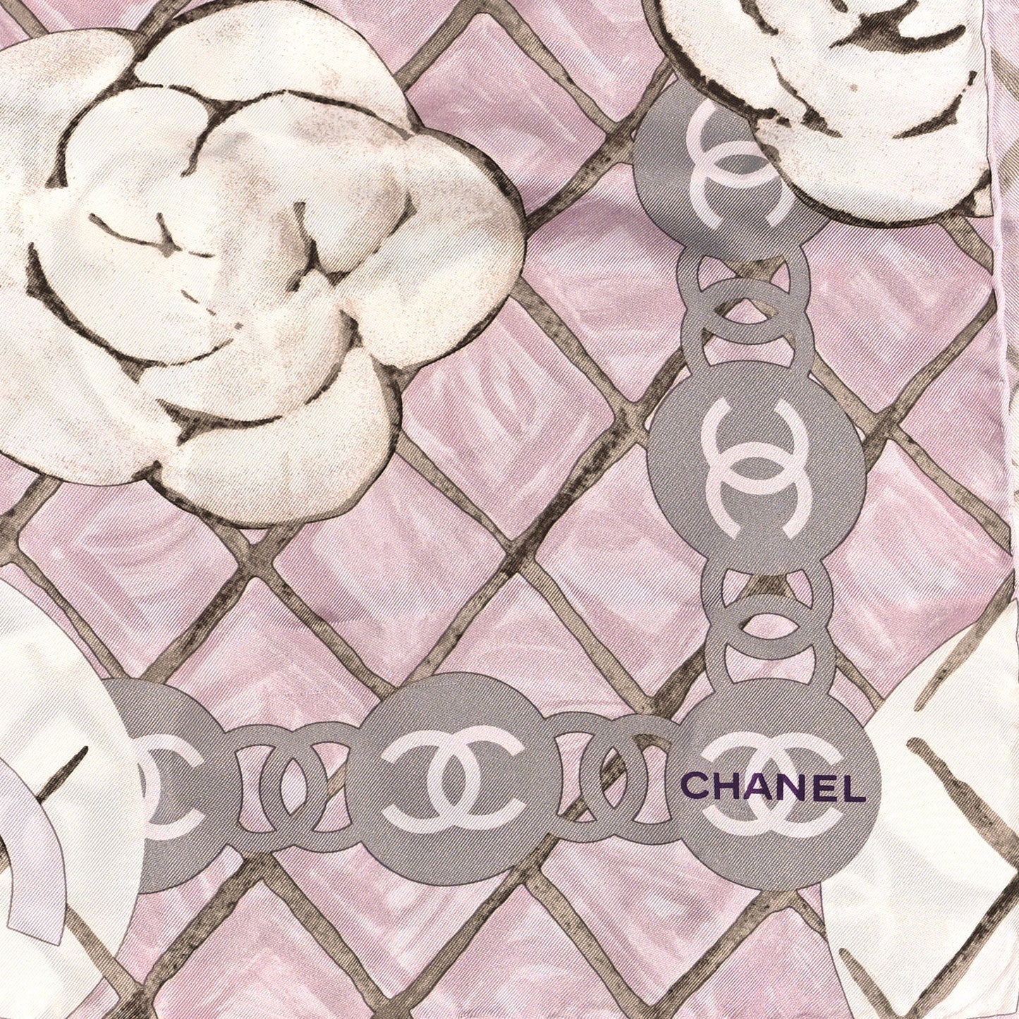 Silk CC Logo Camellia Scarf White Pink