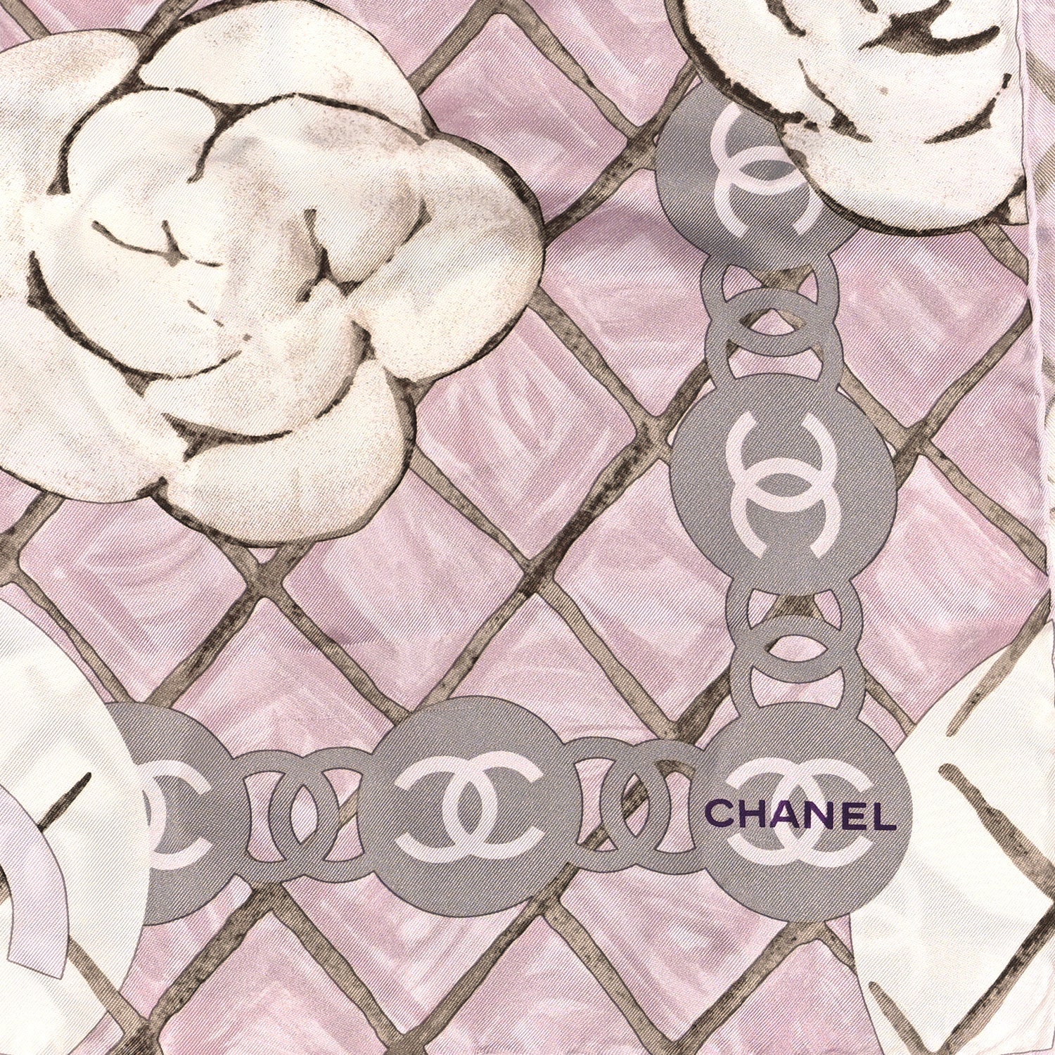 Chanel Silk CC Logo Camellia Scarf White Pink 2 of 4