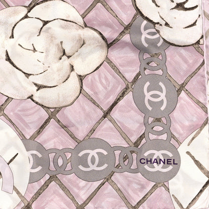 Chanel Silk CC Logo Camellia Scarf White Pink 2 of 4