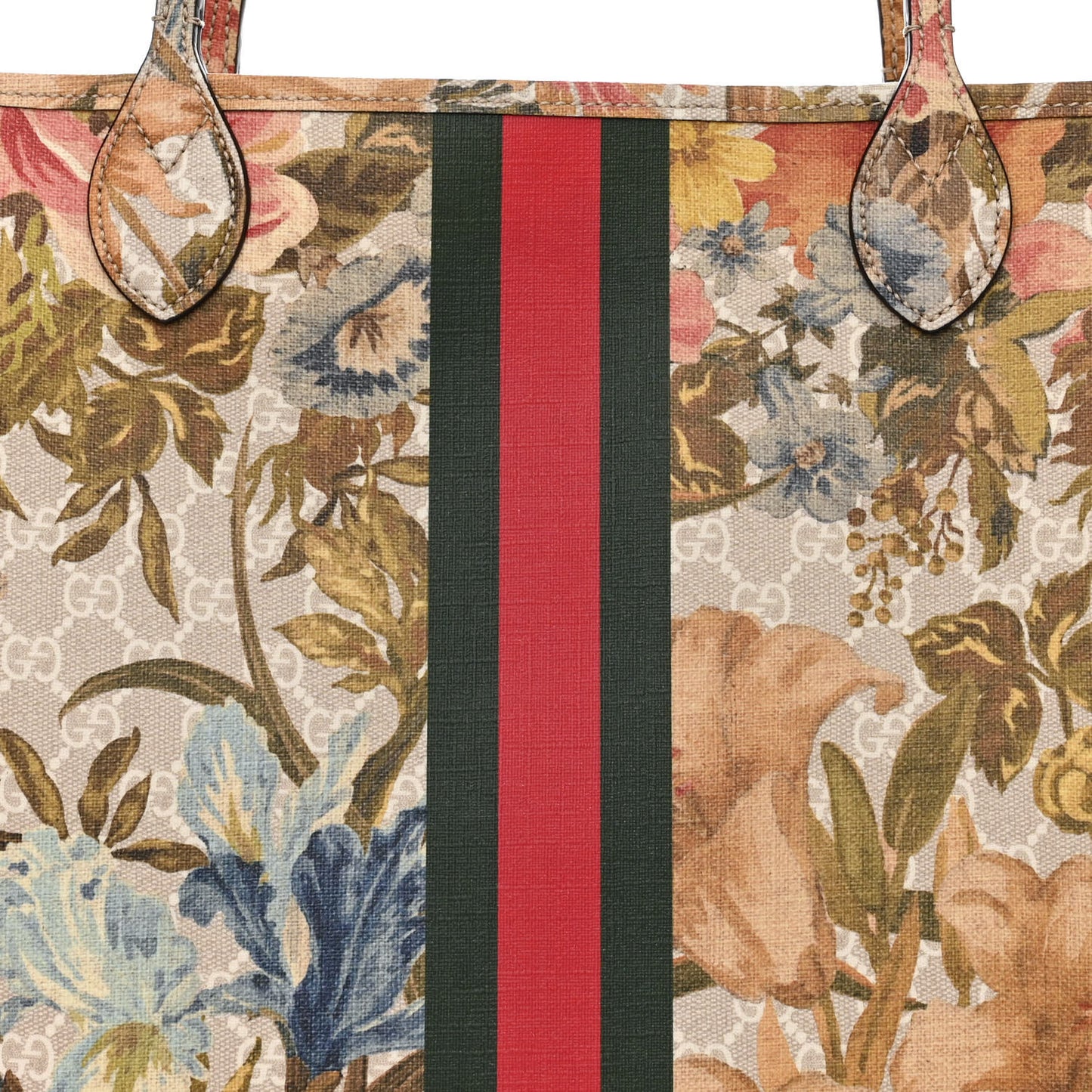 GG Supreme Monogram Water Flora Web Large Ophidia Tote Beige White Multicolor