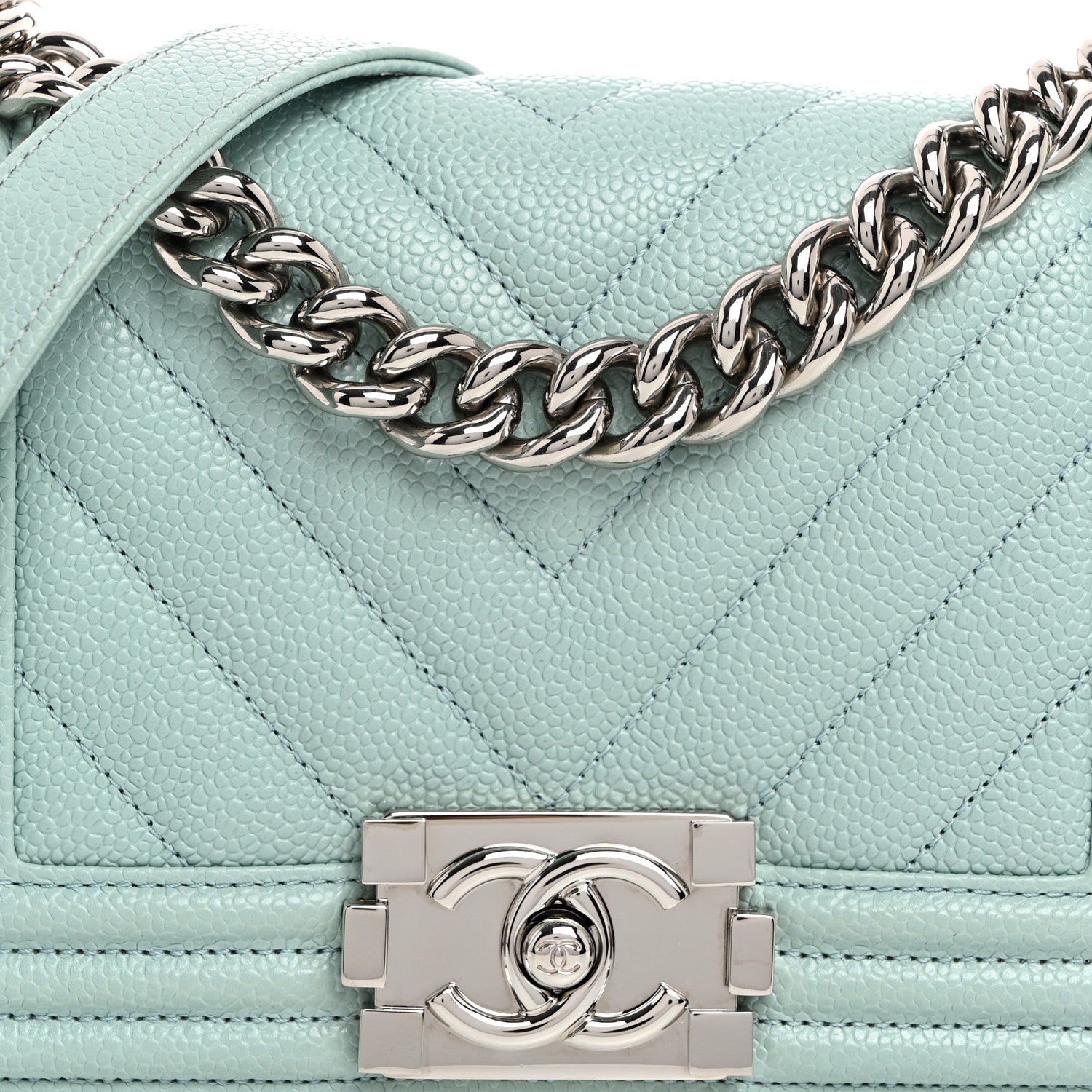 Chanel Caviar Chevron Quilted Small Boy Flap Light Blue 8 of 10