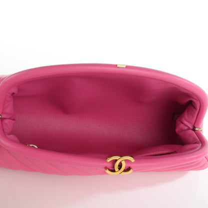 Chanel Lambskin Chevron Quilted Timeless Clutch Dark Pink 5 of 7
