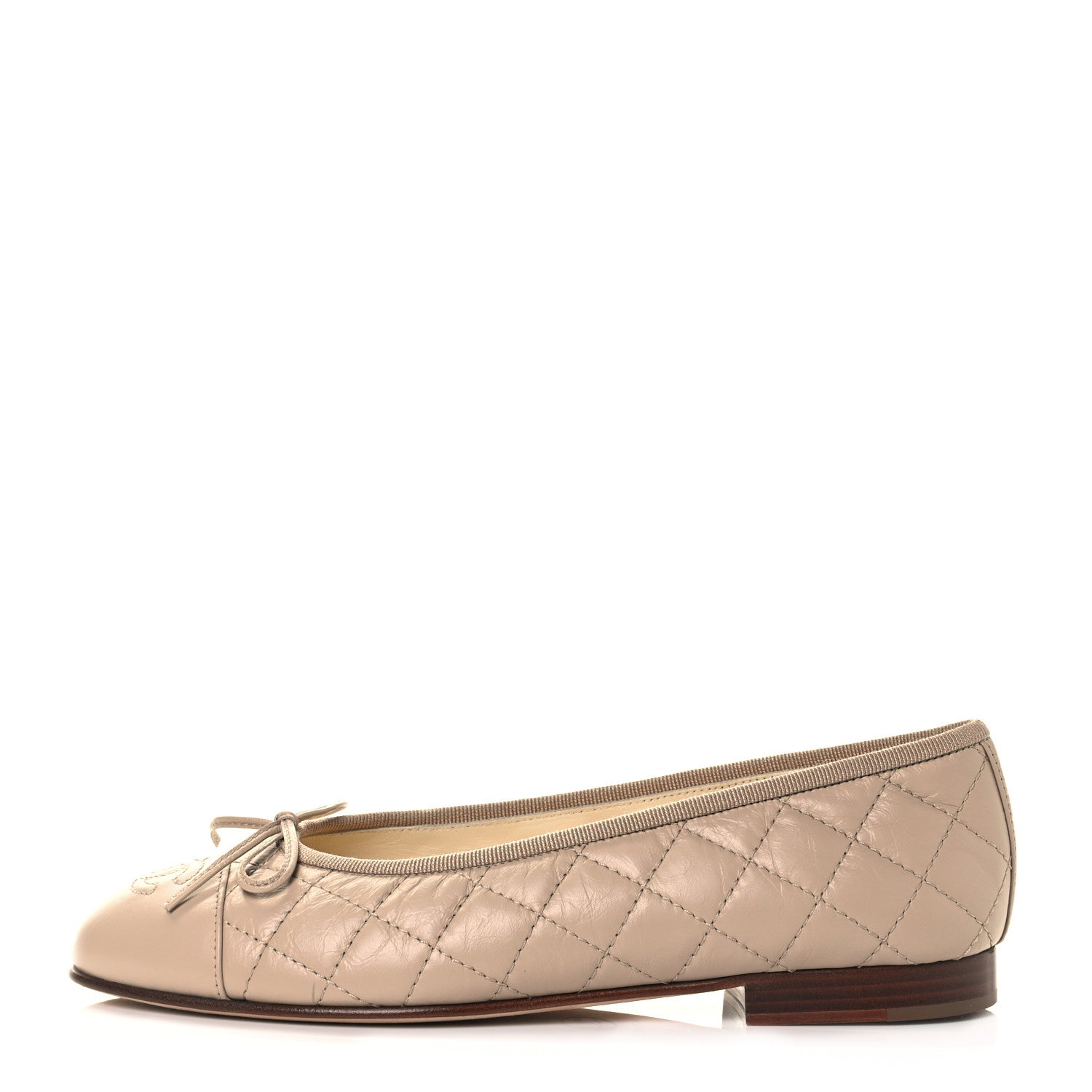 Chanel Aged Calfskin Quilted CC Cap Toe Ballerina Flats 37 Beige 1 of 8