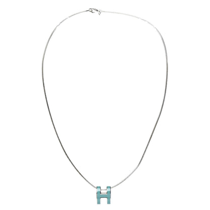 Hermes Lacquered Palladium Pop H Pendant Necklace Turquoise 3 of 7