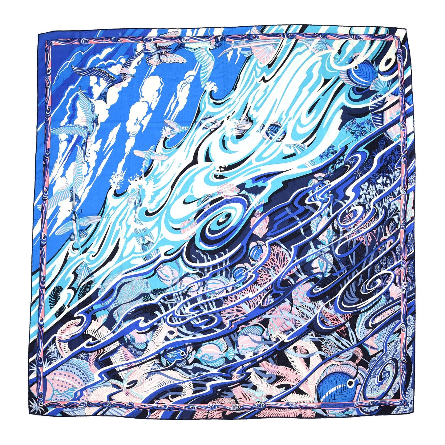 Cashmere Silk De La Mer Au Ciel Shawl 140 Marine Rose Turquoise