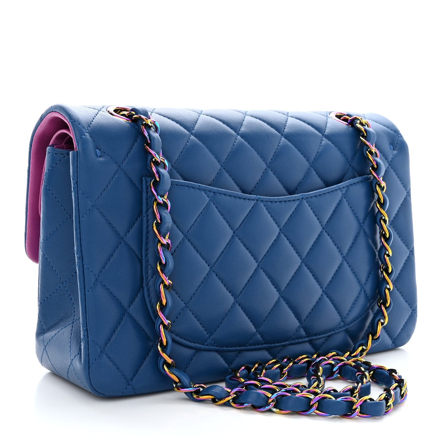 Lambskin Quilted Small Double Flap Blue Purple