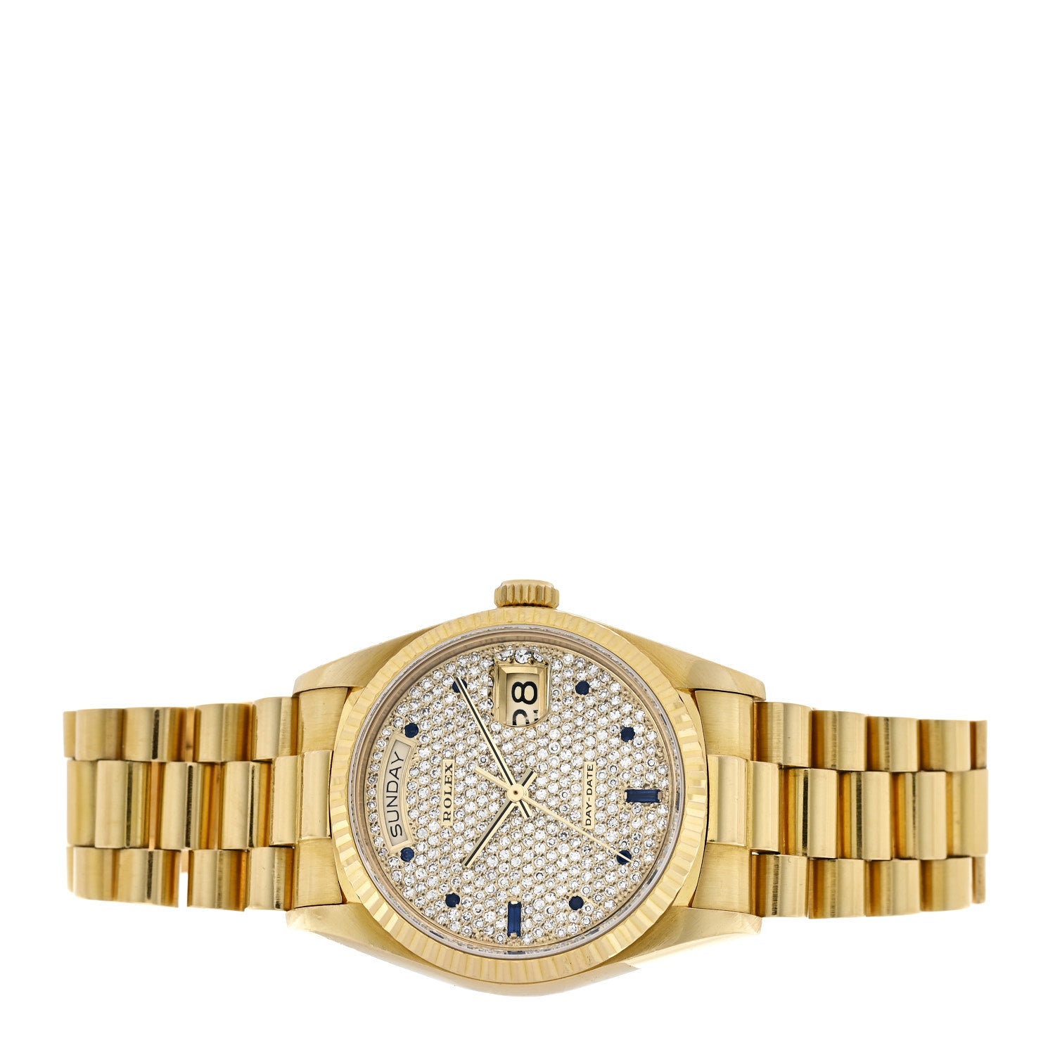 Rolex 18K Yellow Gold Diamond Blue Sapphire 36mm Oyster Perpetual Day-Date President Watch 18038 2 of 5