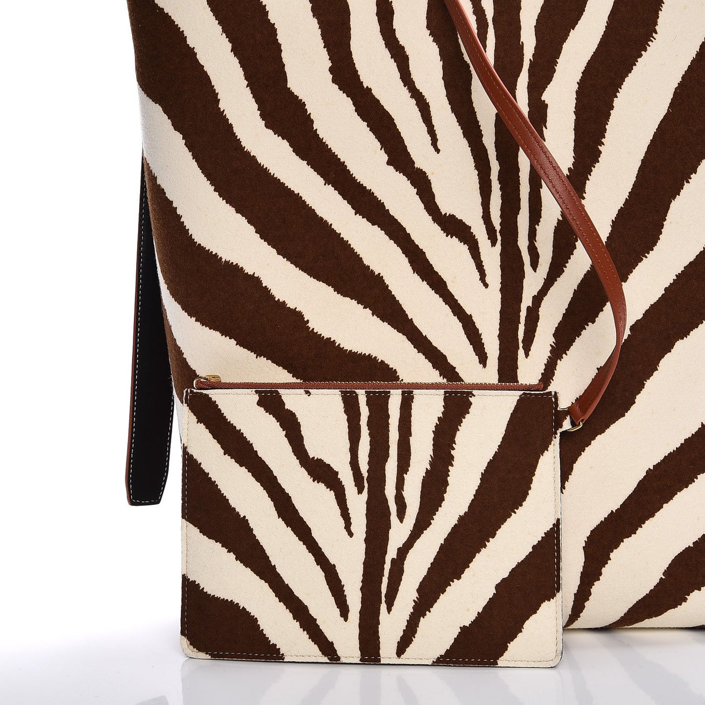 Shiny Smooth Calfskin Zebra Printed Calf Hair Small Twisted Cabas Chalk Brick