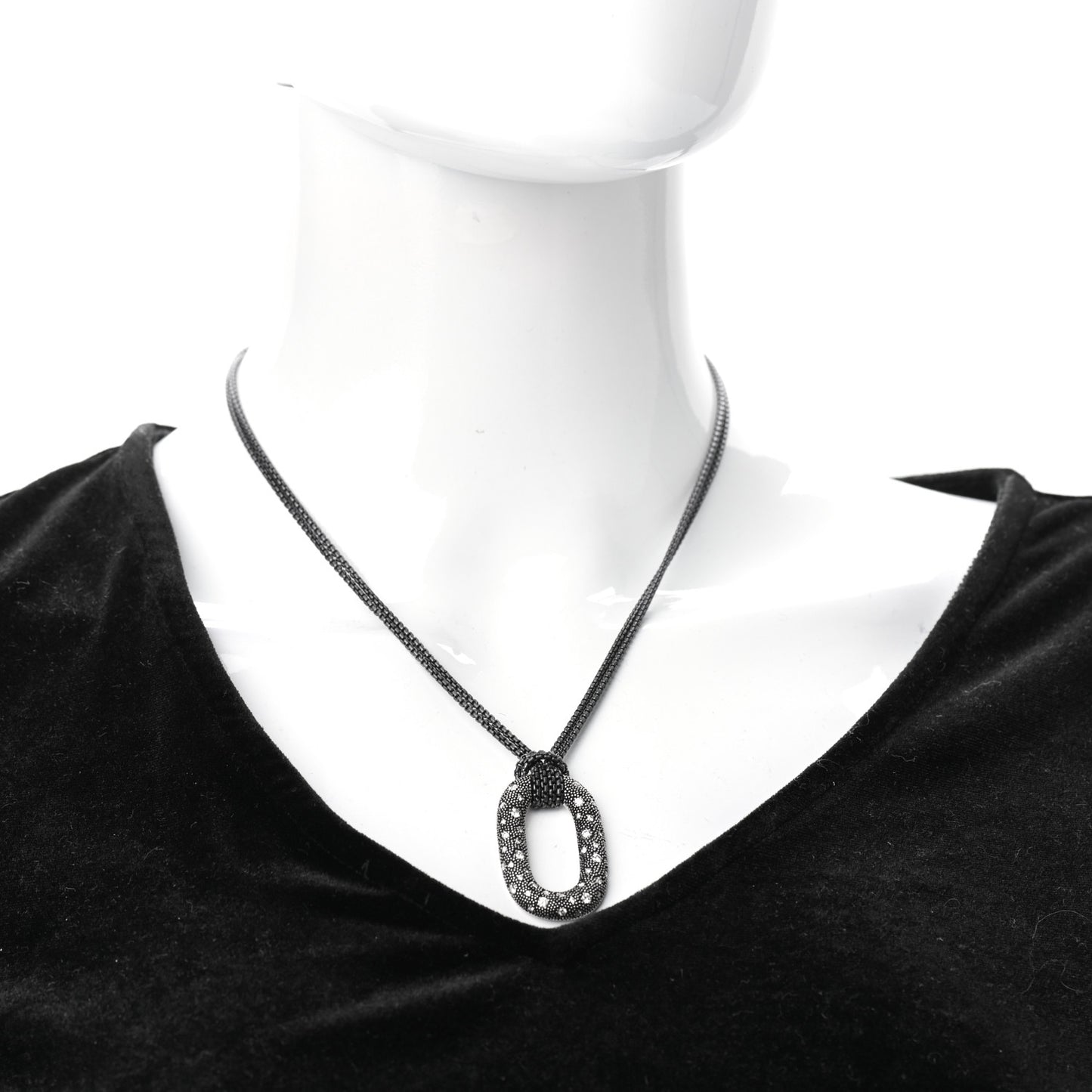 Sterling Silver Diamond Midnight Melange Oval Pendant Necklace