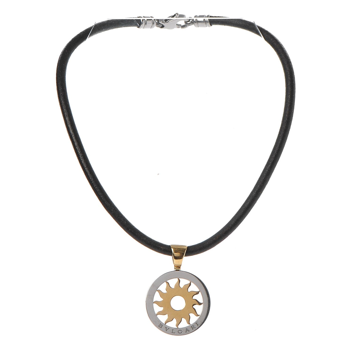 Bulgari 18K Yellow Gold Stainless Steel Tondo Sun Pendant Necklace 3 of 6