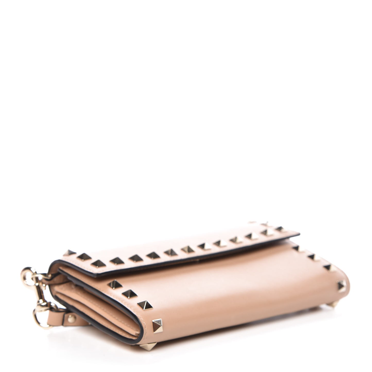 Calfskin Rockstud Wristlet Travel Wallet Camel Rose