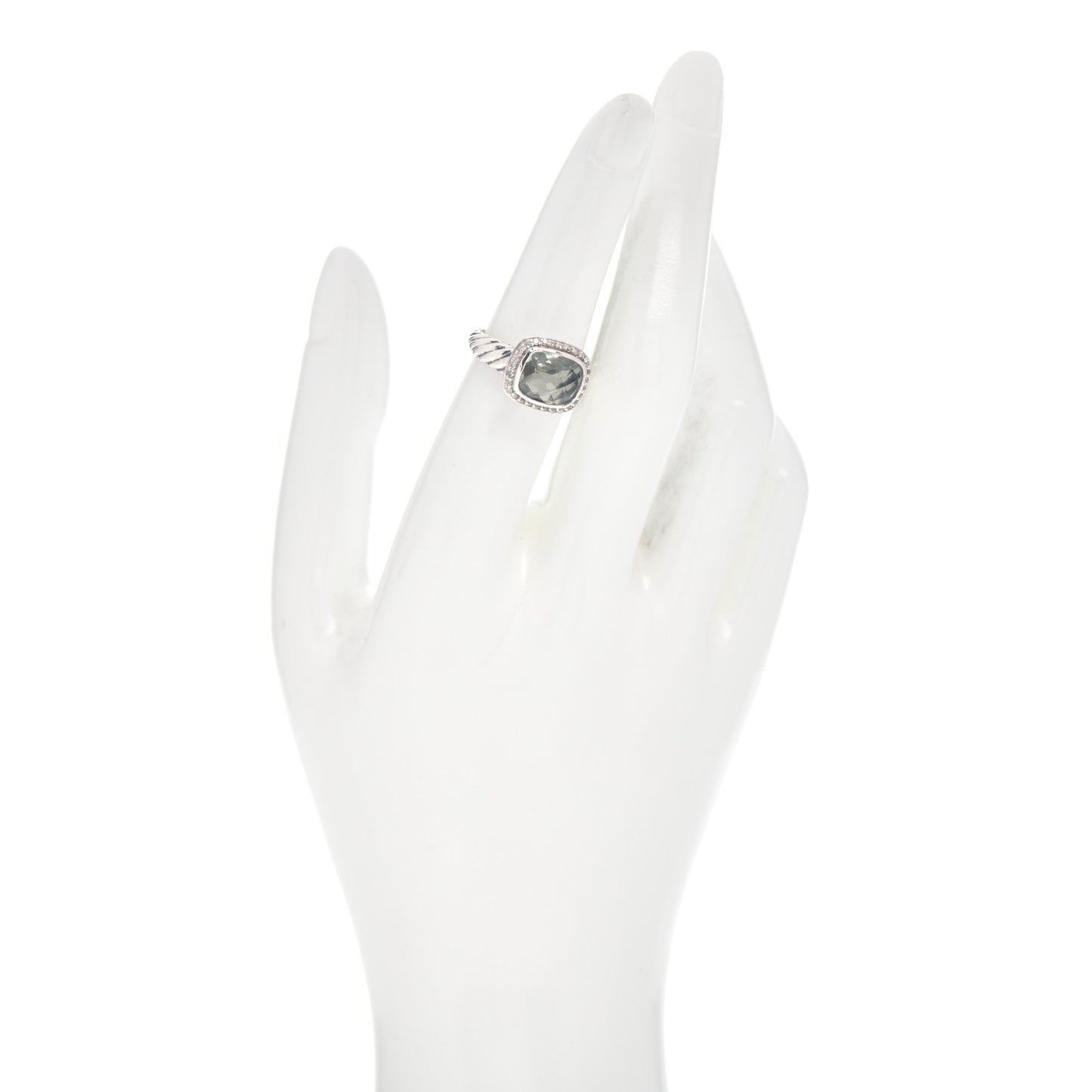 Sterling Silver Diamond Prasiolite 10mm Noblesse Ring 50 5.5
