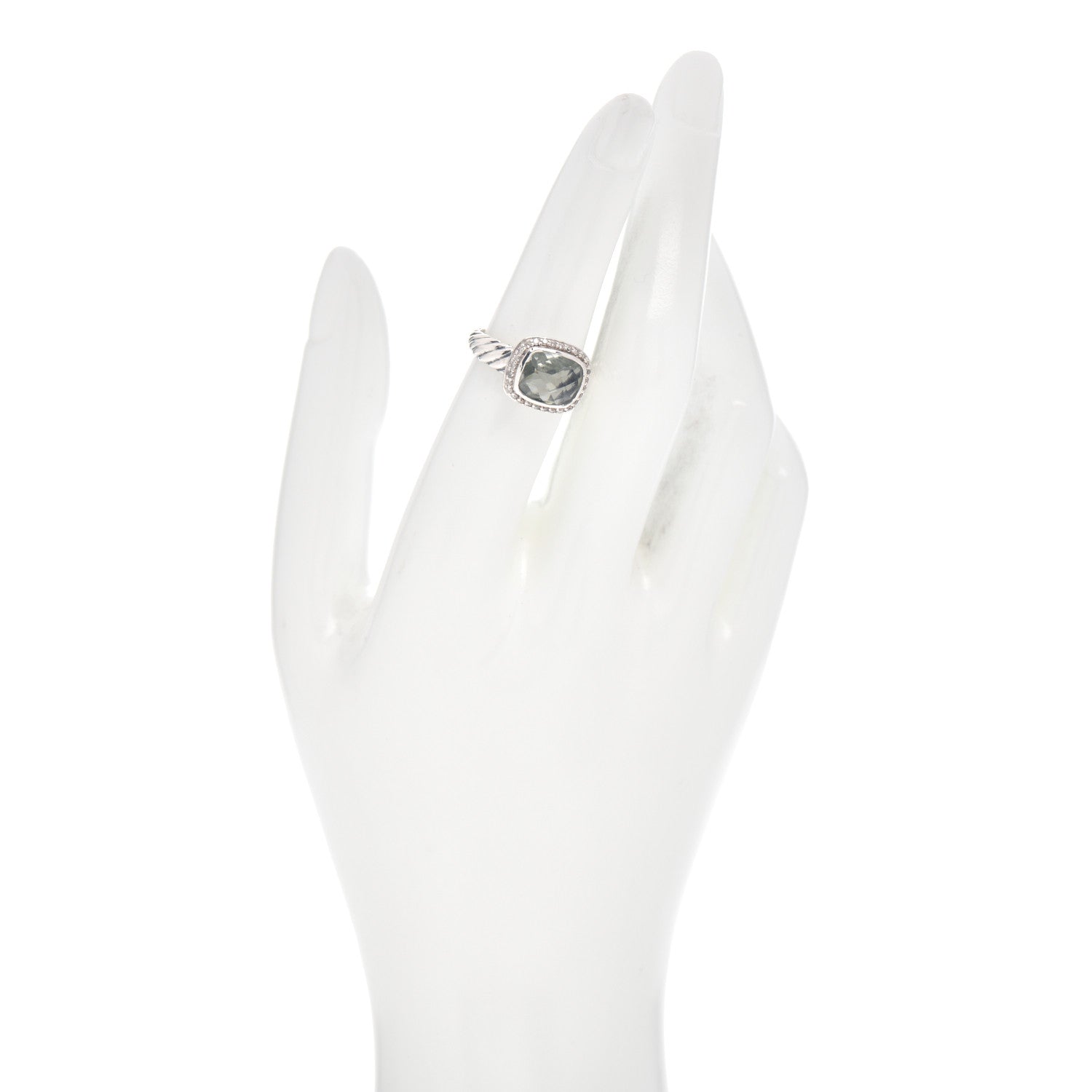 David Yurman Sterling Silver Diamond Prasiolite 10mm Noblesse Ring 50 5.5 2 of 5