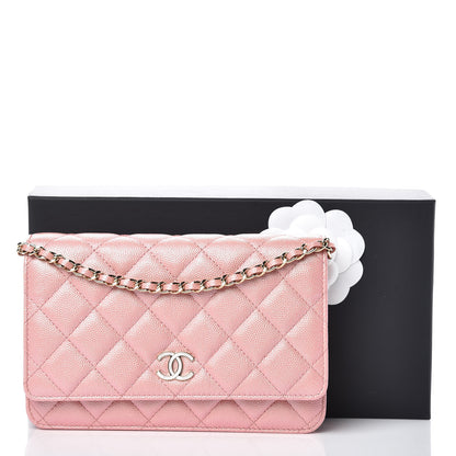 Chanel Iridescent Caviar Quilted Wallet on Chain WOC Rose Pink 9 of 9
