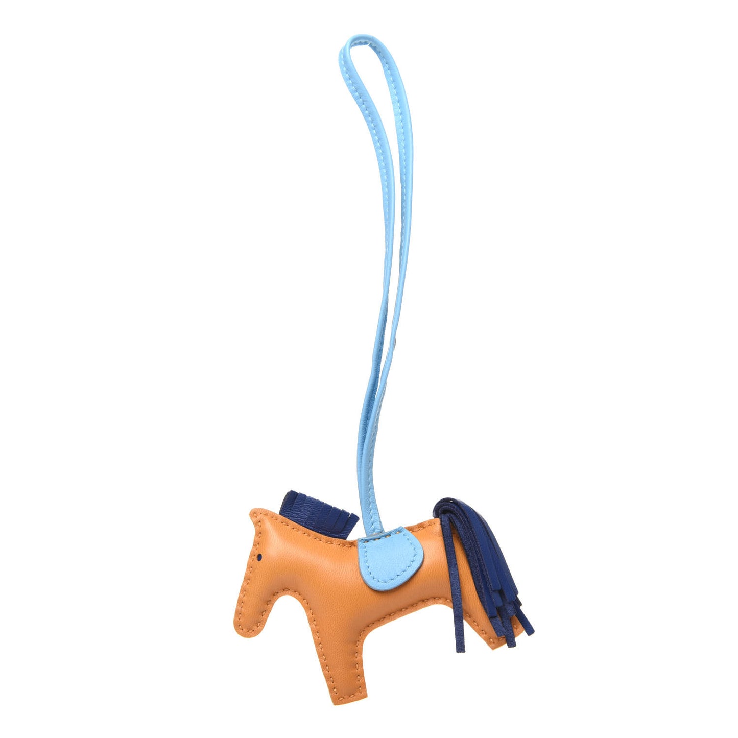Milo Lambskin Grigri Rodeo Horse Bag Charm PM Naturel Bouton D'Or Celeste Bleu Saphir