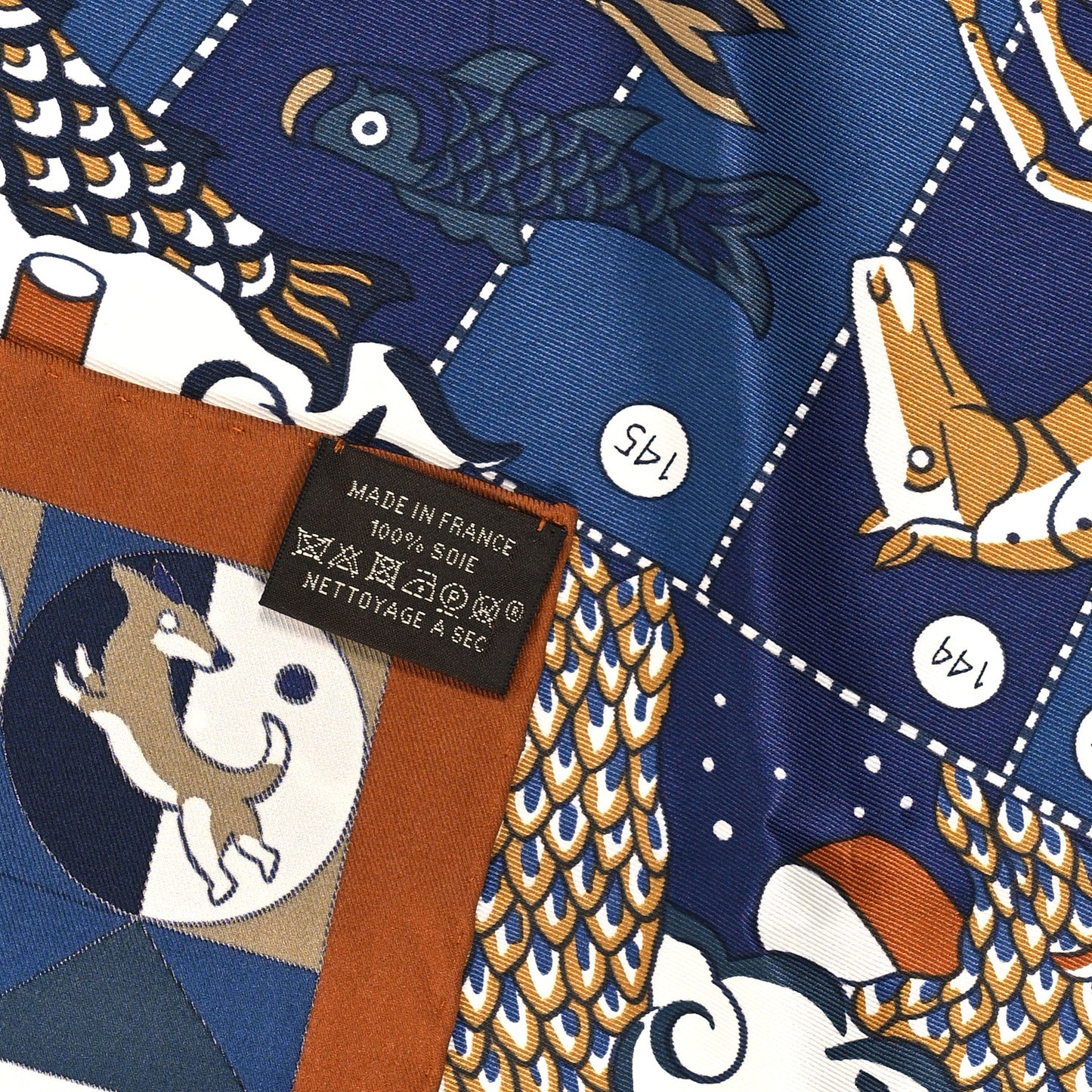 Silk Vintage L Epopee D Hermes Detail Scarf 70 Marine Caramel White