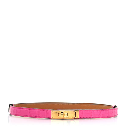 Hermes Matte Alligator Kelly Belt Rose Shocking 1 of 5