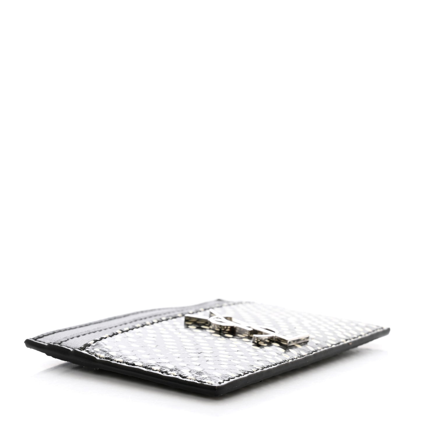 Calfskin Lambskin Snakeskin Embossed Monogram Credit Card Case Black White