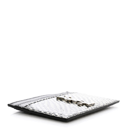 Saint Laurent Calfskin Lambskin Snakeskin Embossed Monogram Credit Card Case Black White 4 of 8