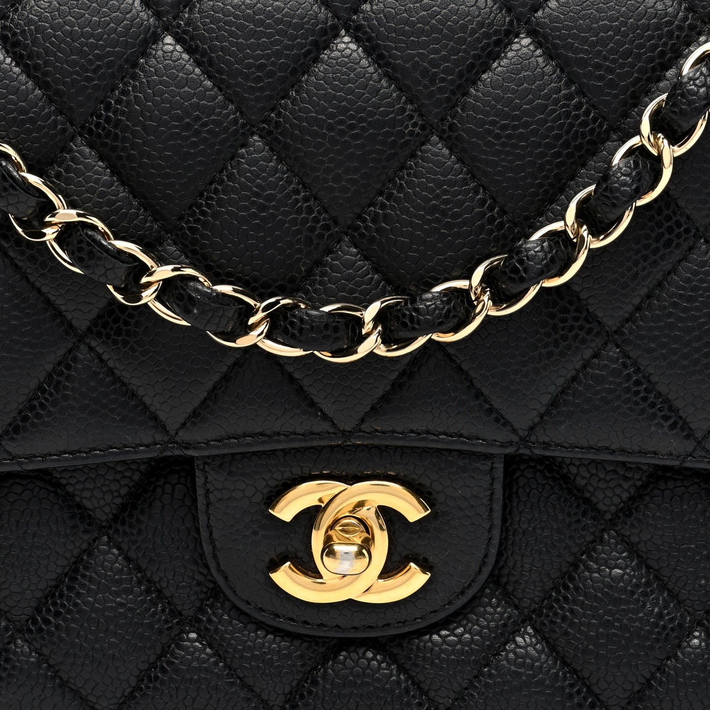 Caviar Quilted Medium Double Flap Black