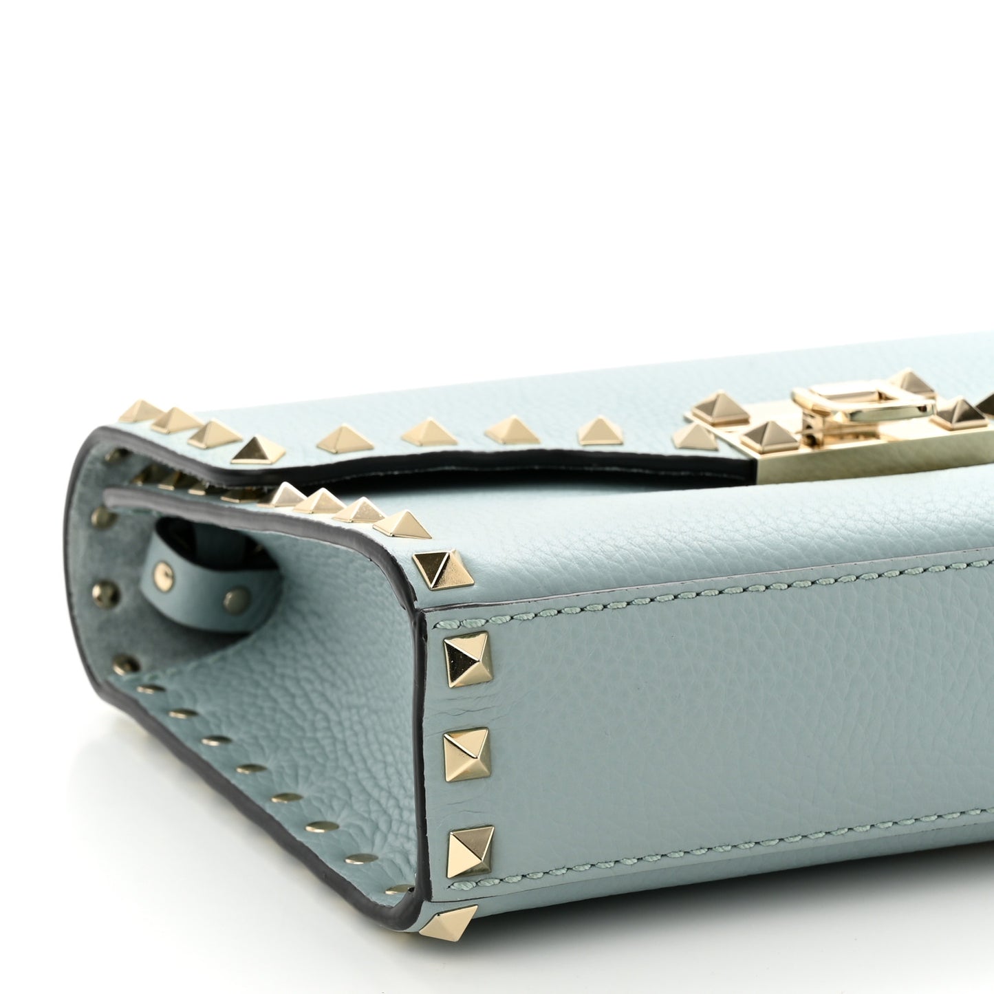 Pebbled Calfskin Medium Rockstud Flip Lock Crossbody Bag Celadon