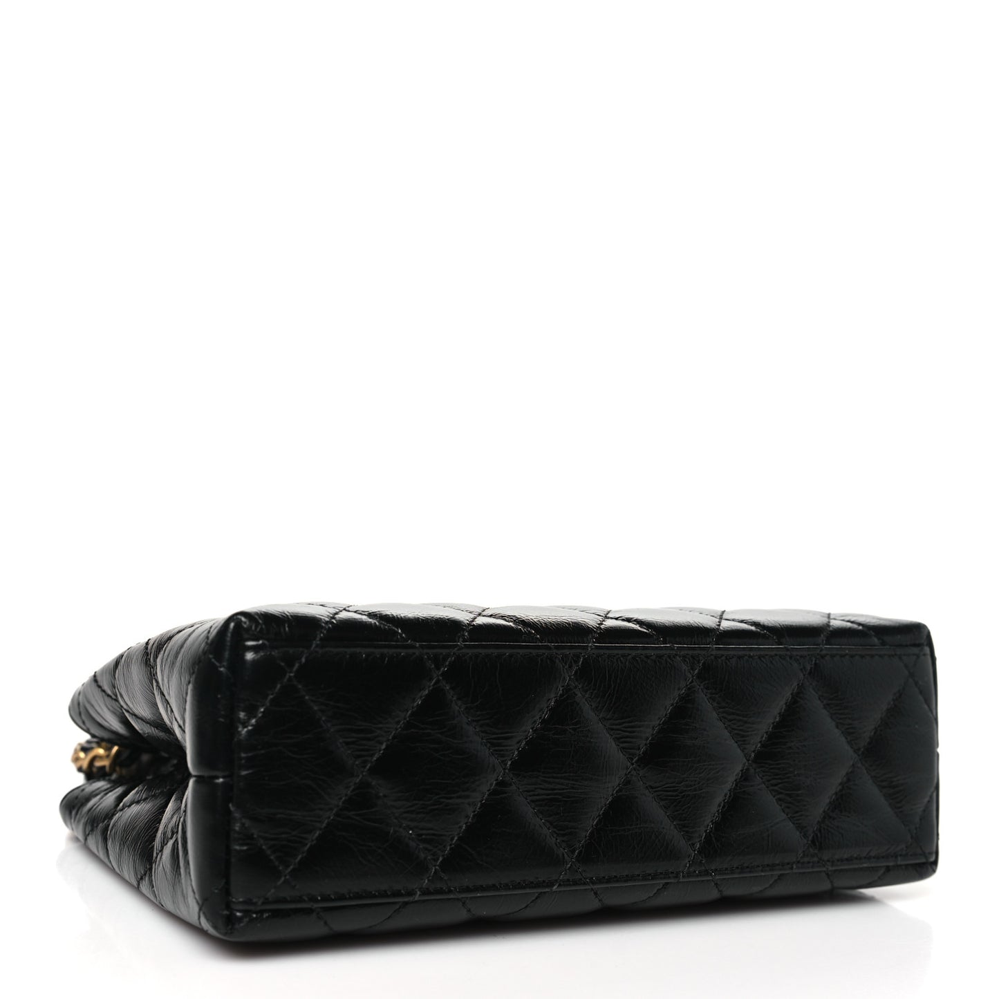 Shiny Aged Calfskin Quilted Nano Kelly Shopper Black