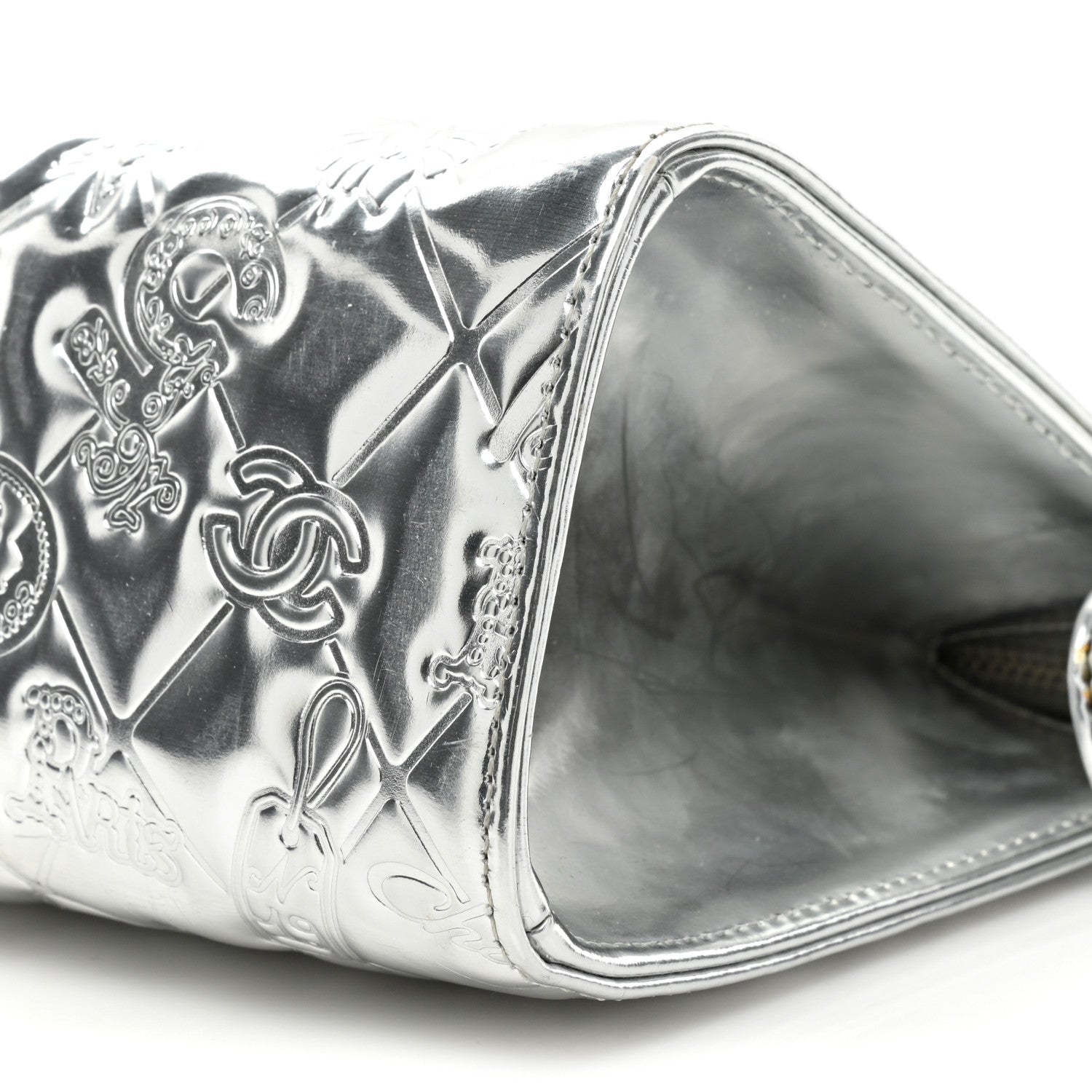 Chanel Metallic Patent Calfskin Lucky Symbols Pochette Silver 8 of 19